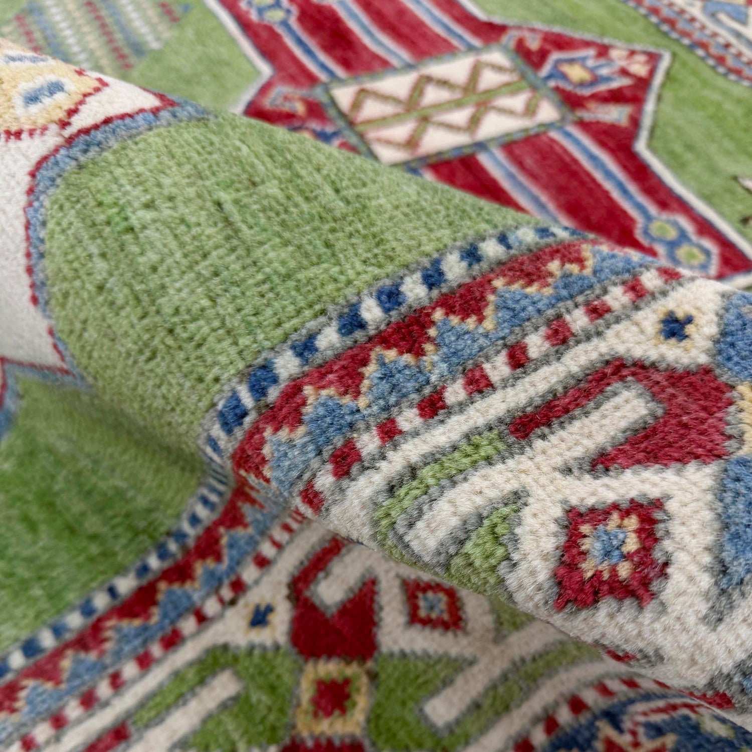 Kazak Rug Handmade Green Medallion 4x6 ft