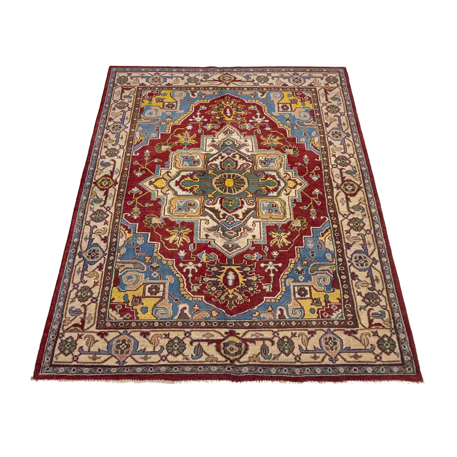 Heriz Area Rug Handmade Multi Medallion 5x8 ft