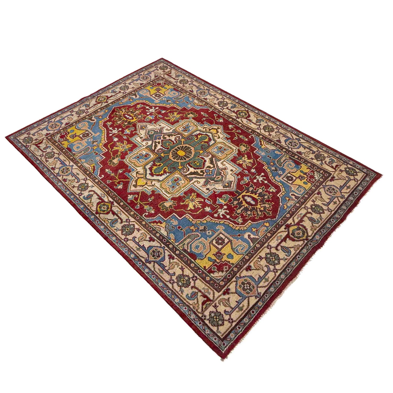 Heriz Area Rug Handmade Multi Medallion 5x8 ft