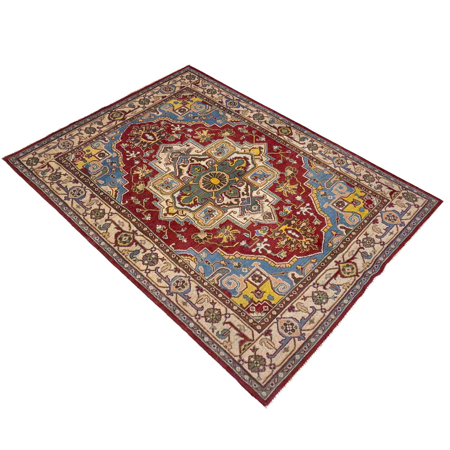 Heriz Area Rug Handmade Multi Medallion 5x8 ft