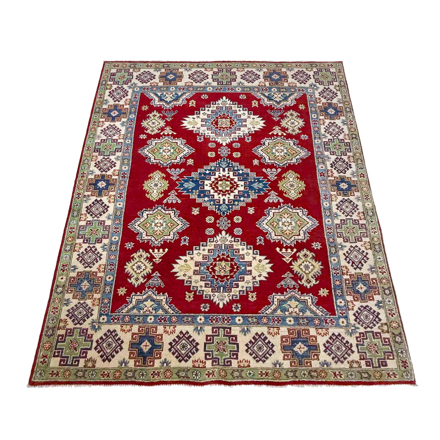 Kazak Rug Handmade Red Medallion 5x8 ft