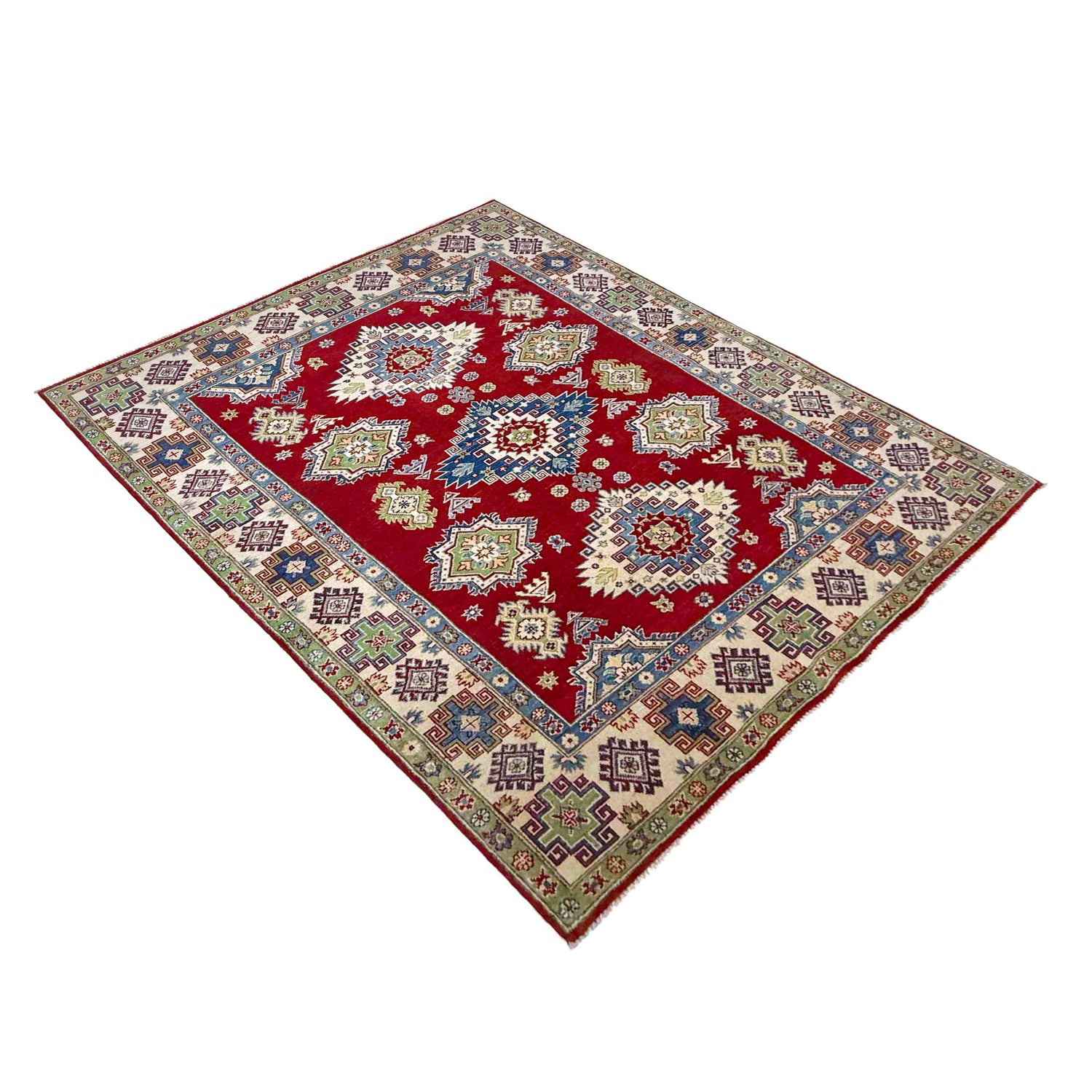 Kazak Rug Handmade Red Medallion 5x8 ft
