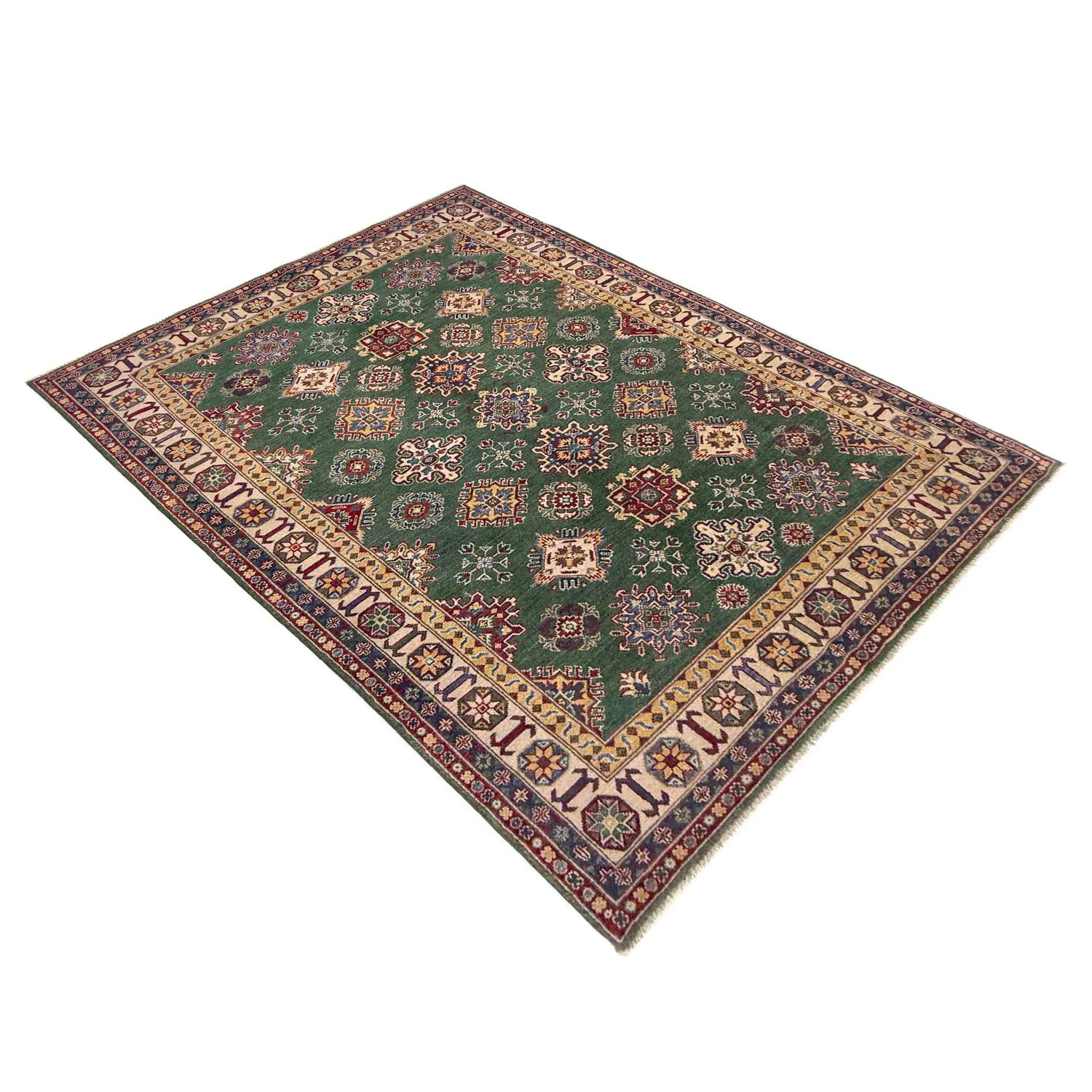 Kazak Rug Handmade Green Medallion 5x8 ft