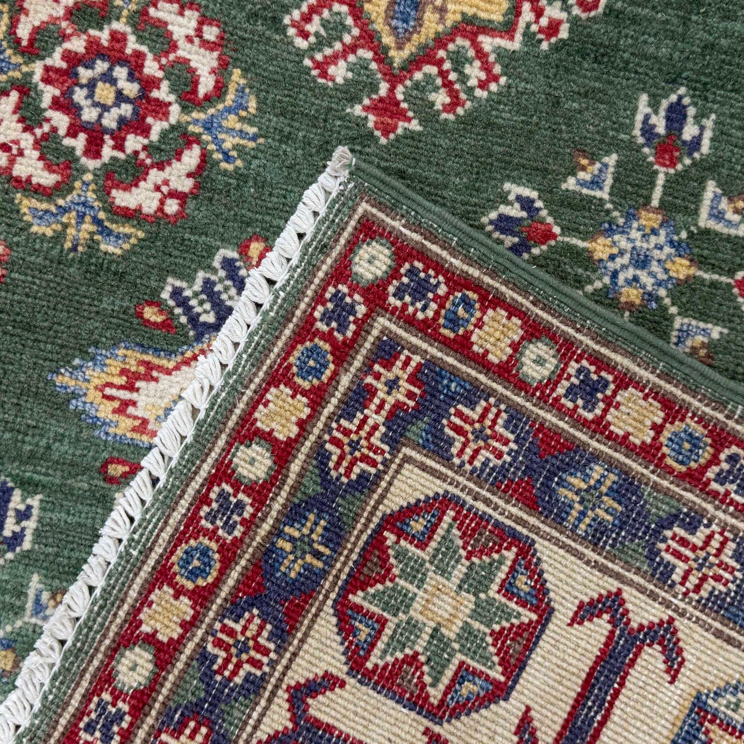 Kazak Rug Handmade Green Medallion 5x8 ft