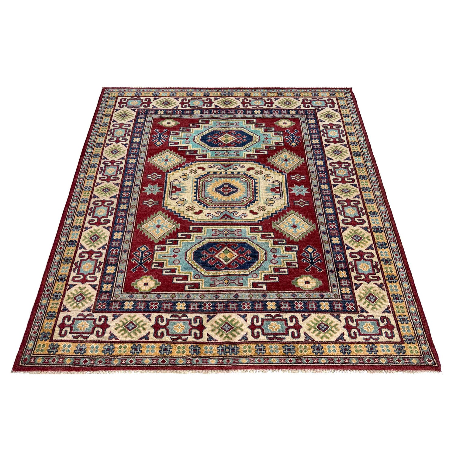 Kazak Rug Handmade Red Medallion 4x7 ft