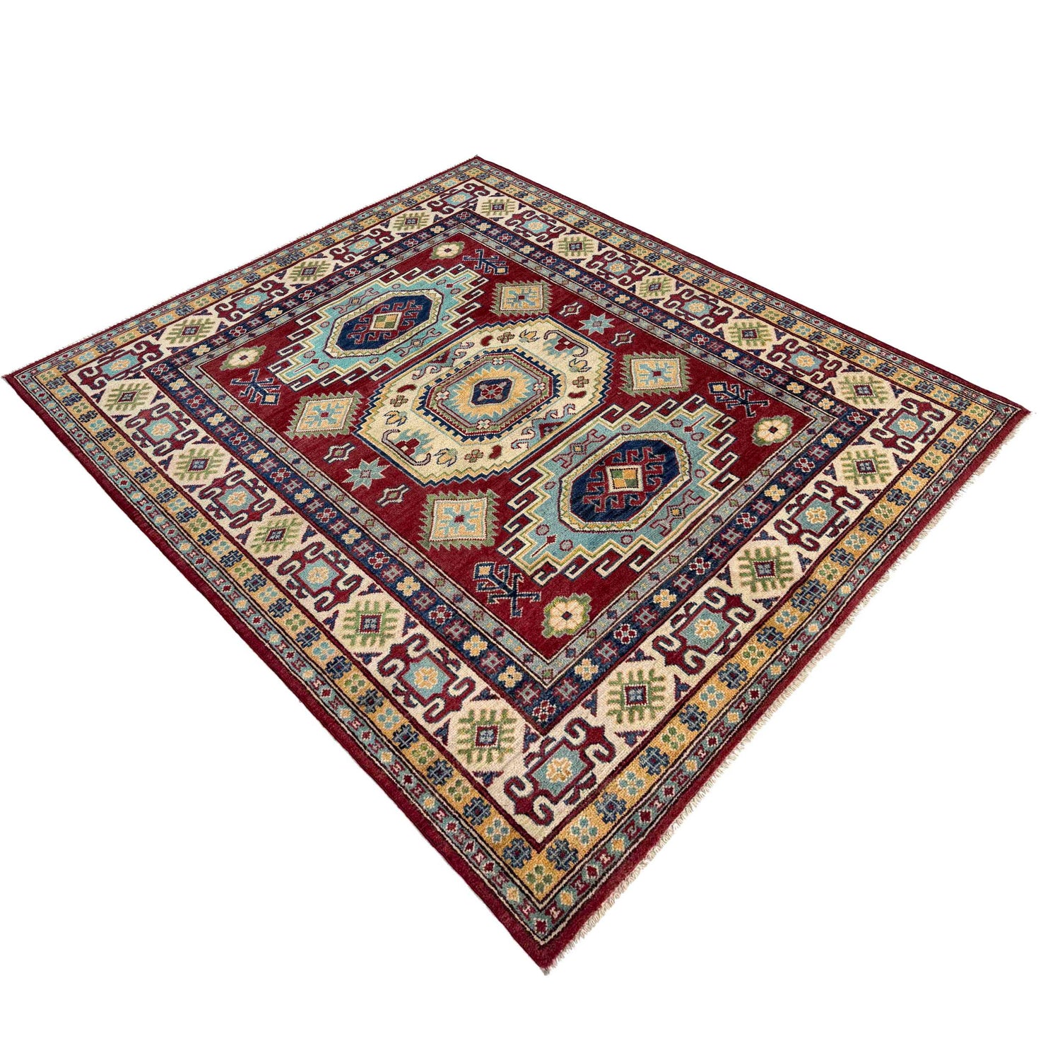 Kazak Rug Handmade Red Medallion 4x7 ft