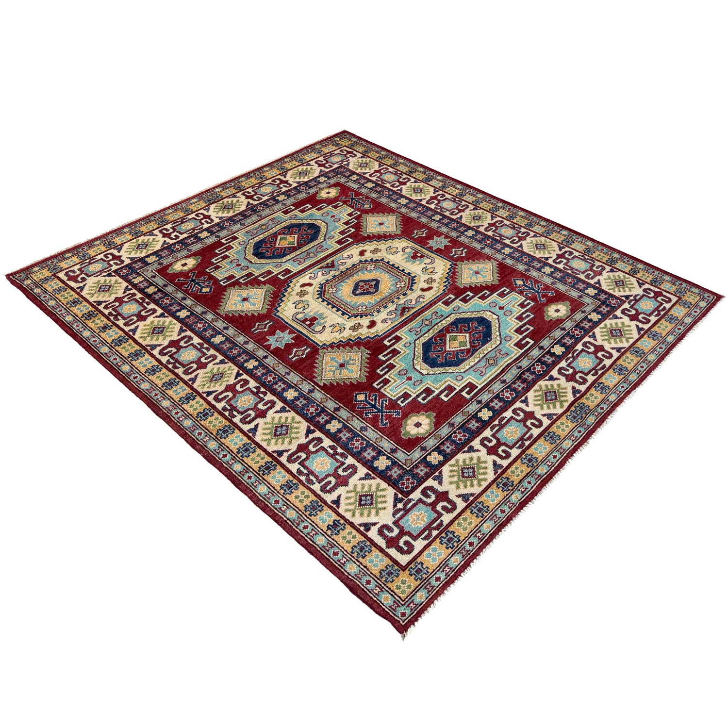 Kazak Rug Handmade Red Medallion 4x7 ft