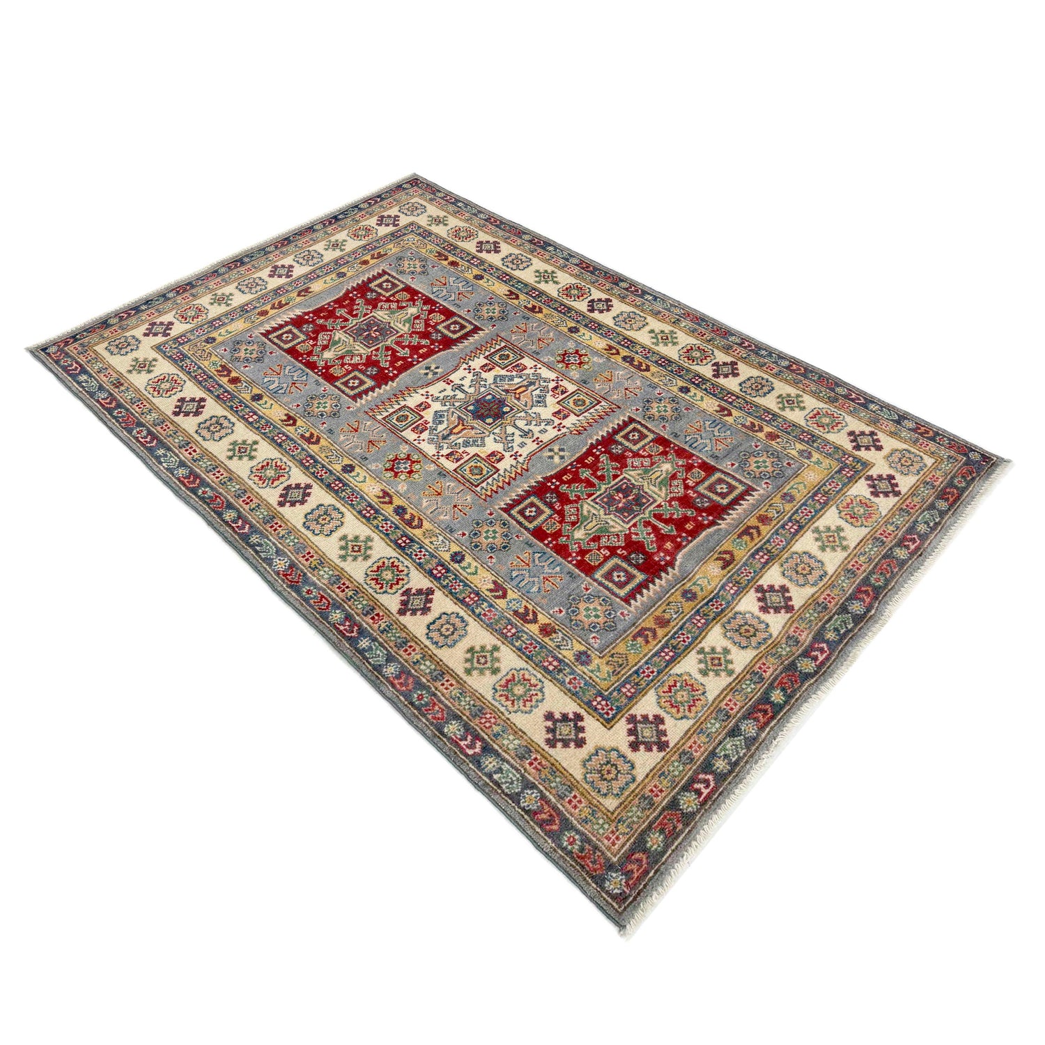 Kazak Rug Handmade Multi Medallion 4x6 ft