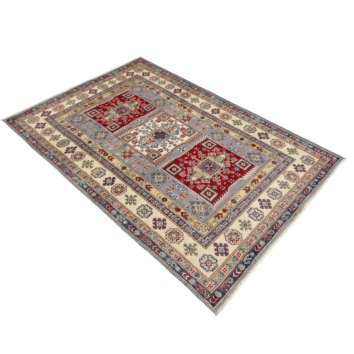 Kazak Rug Handmade Multi Medallion 4x6 ft