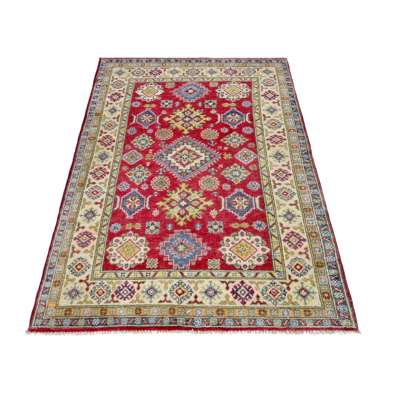Kazak Rug Handmade Red Medallion 4x6 ft