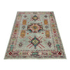 Kazak Rug Handmade Gray Medallion 4x6 ft