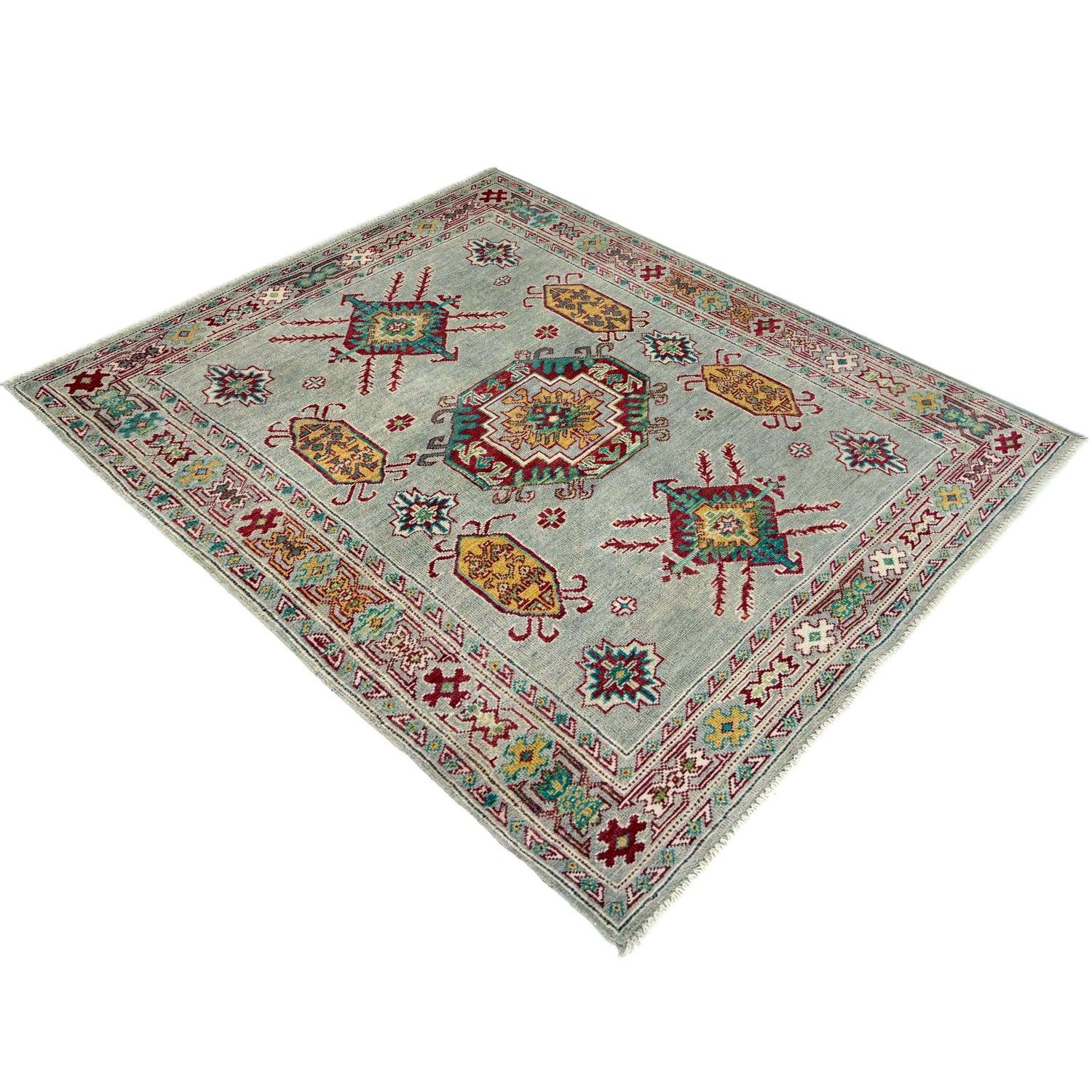 Kazak Rug Handmade Gray Medallion 4x6 ft