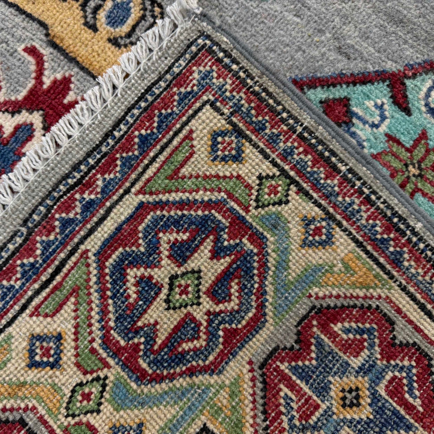 Kazak Rug Handmade Gray Medallion 4x7 ft