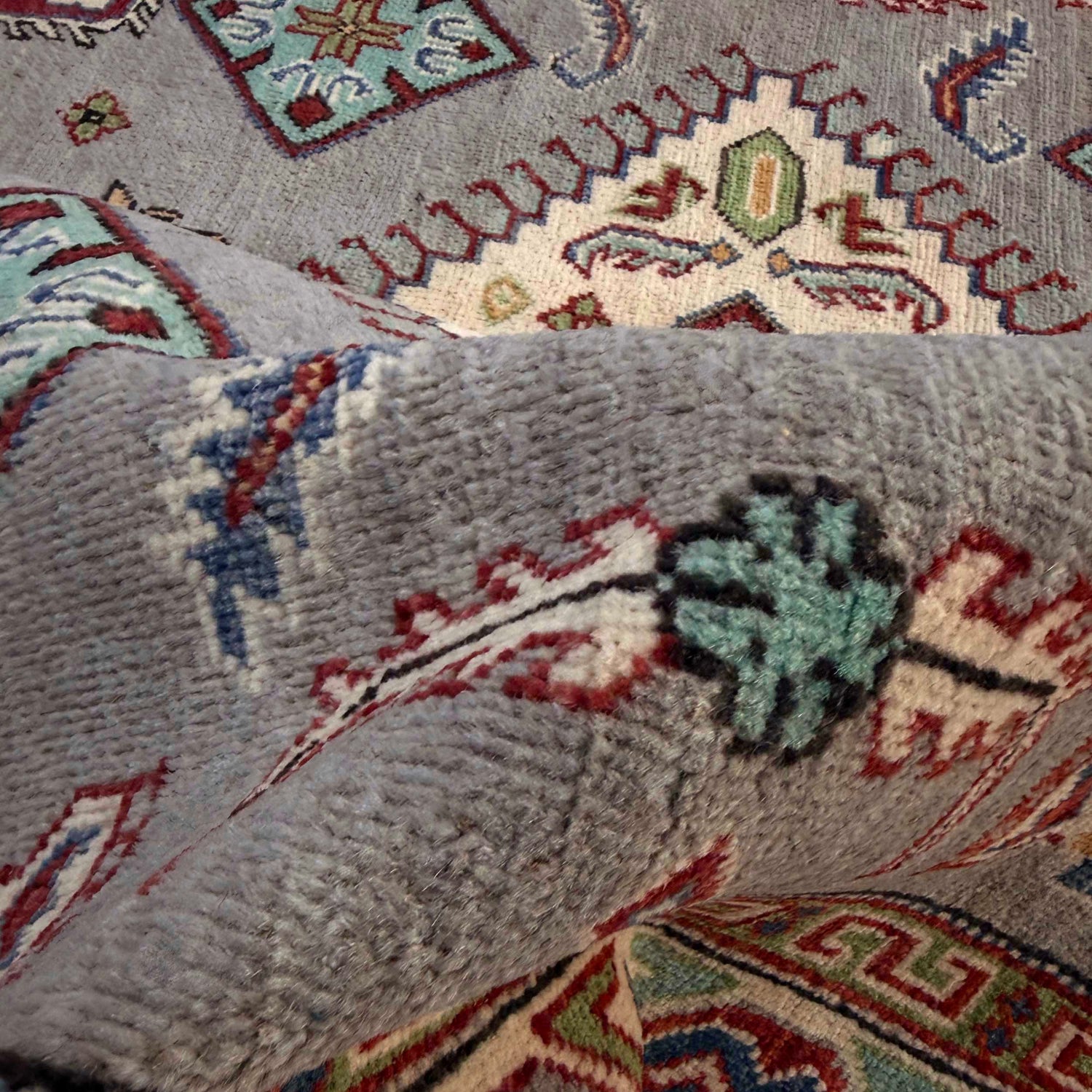 Kazak Rug Handmade Gray Medallion 4x7 ft