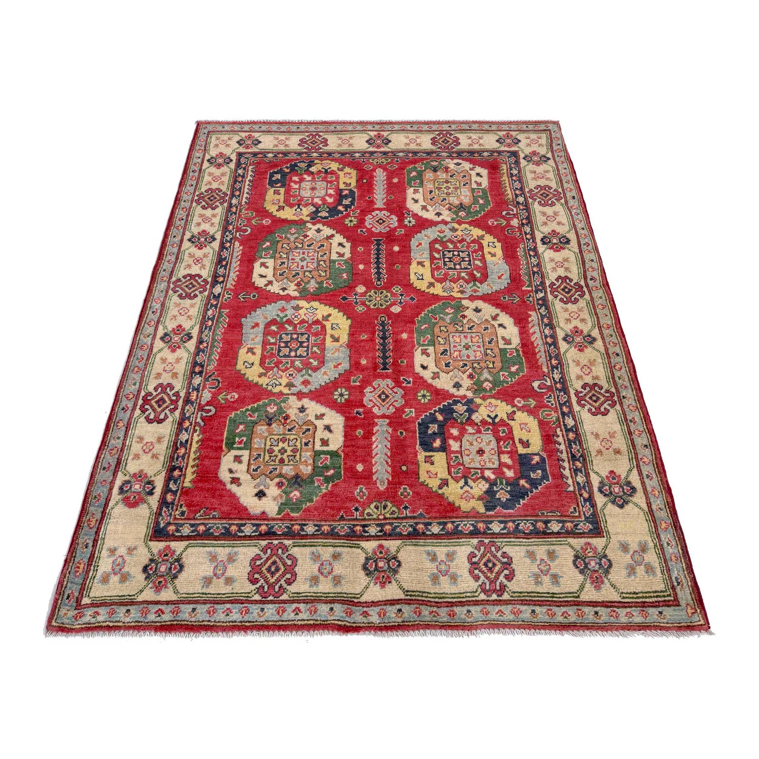 Kazak Rug Handmade Red Medallion 4x6 ft
