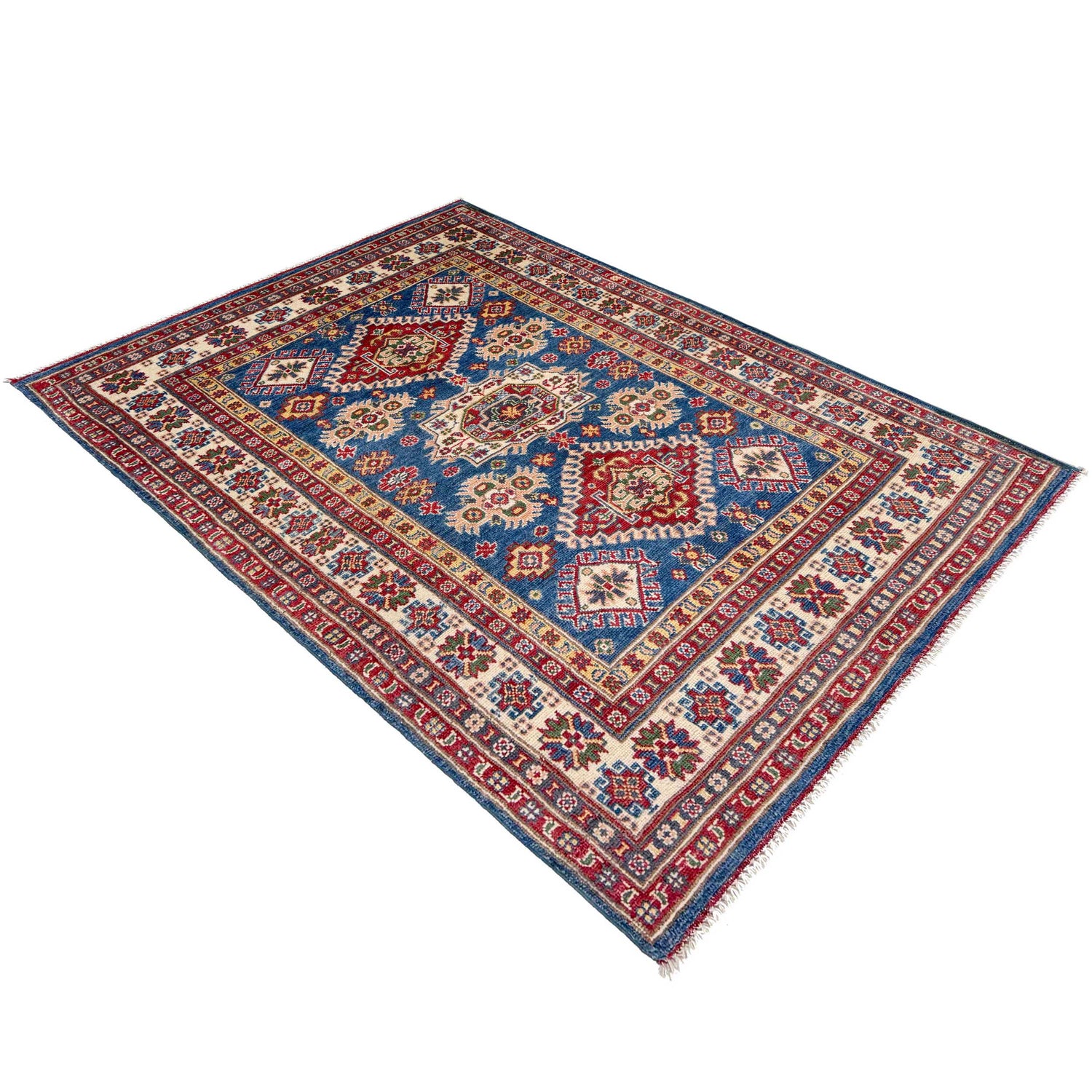 Kazak Rug Handmade Blue Medallion 4x6 ft