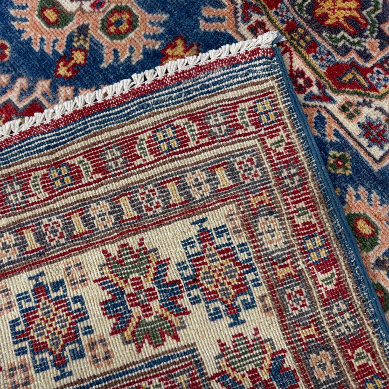 Kazak Rug Handmade Blue Medallion 4x6 ft