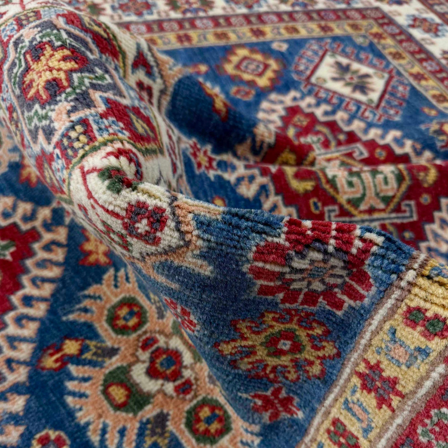 Kazak Rug Handmade Blue Medallion 4x6 ft