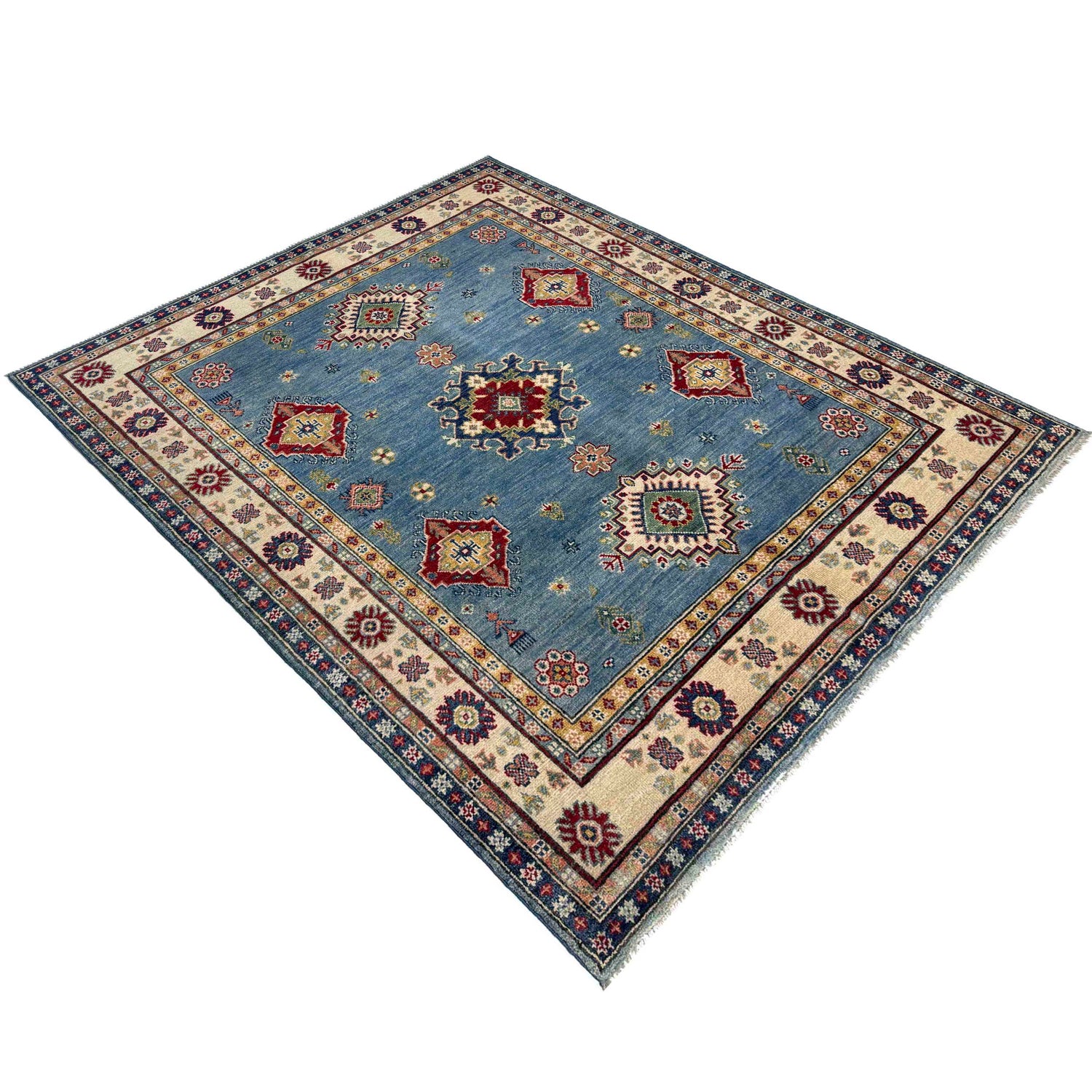 Kazak Rug Handmade Blue Medallion 4x7 ft