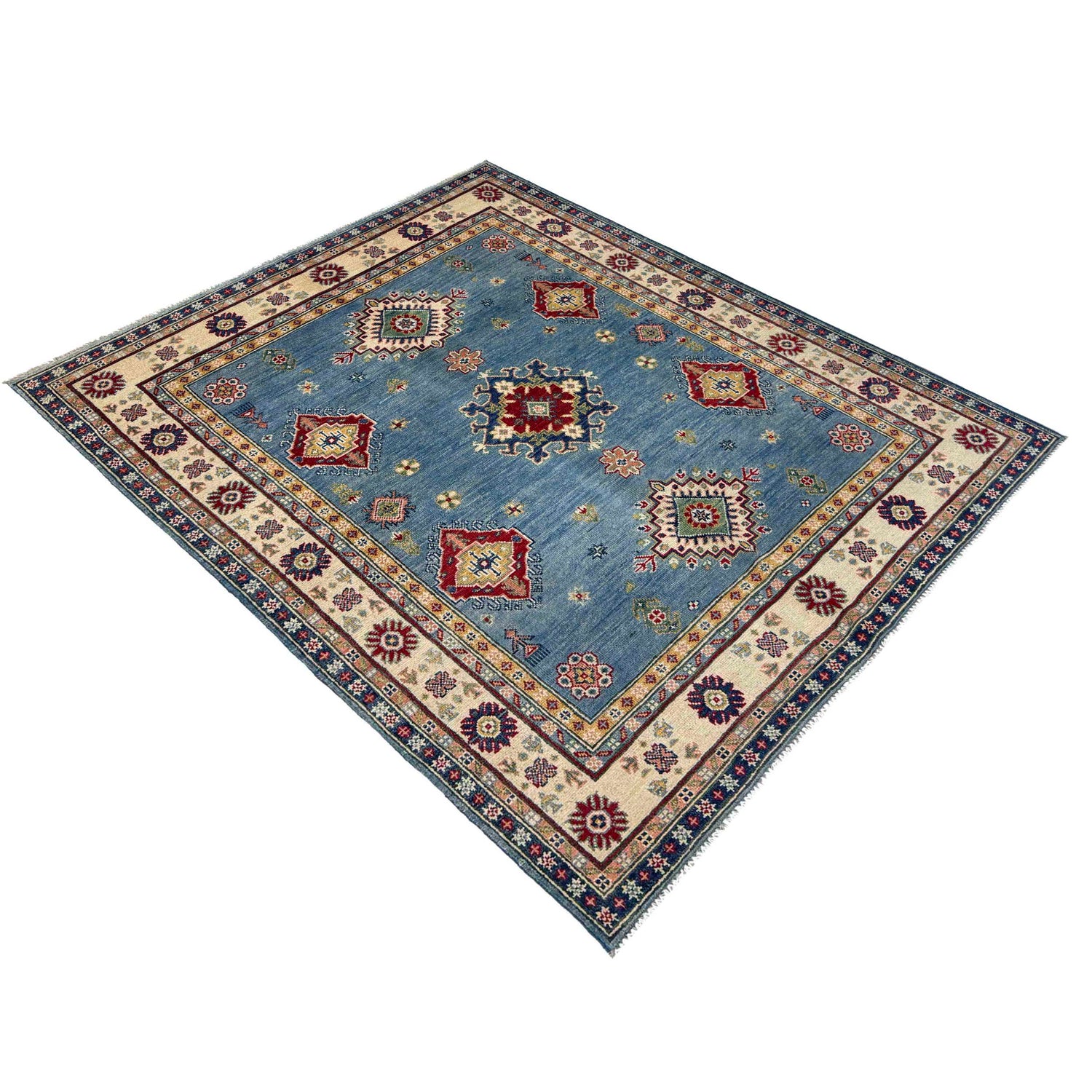 Kazak Rug Handmade Blue Medallion 4x7 ft
