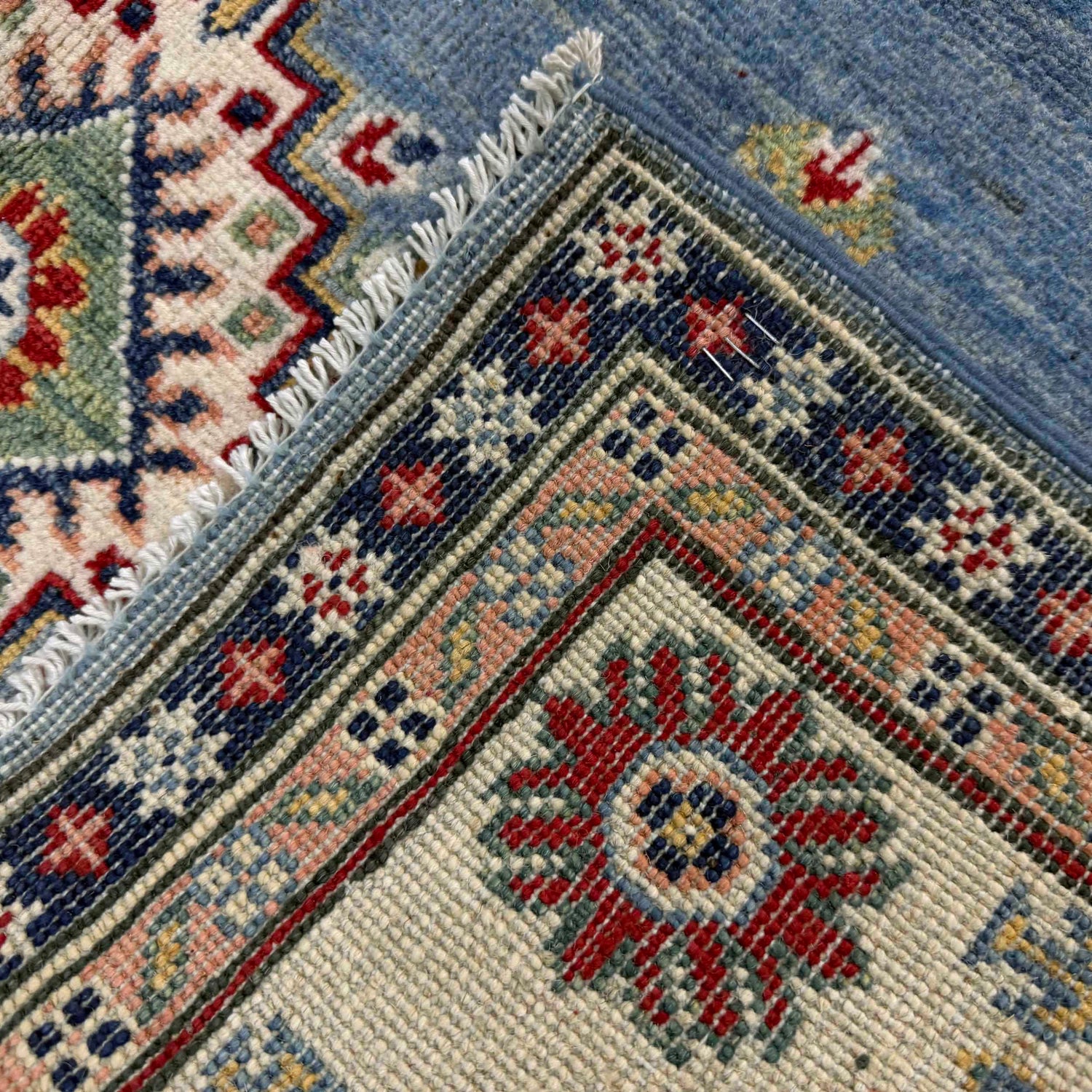 Kazak Rug Handmade Blue Medallion 4x7 ft