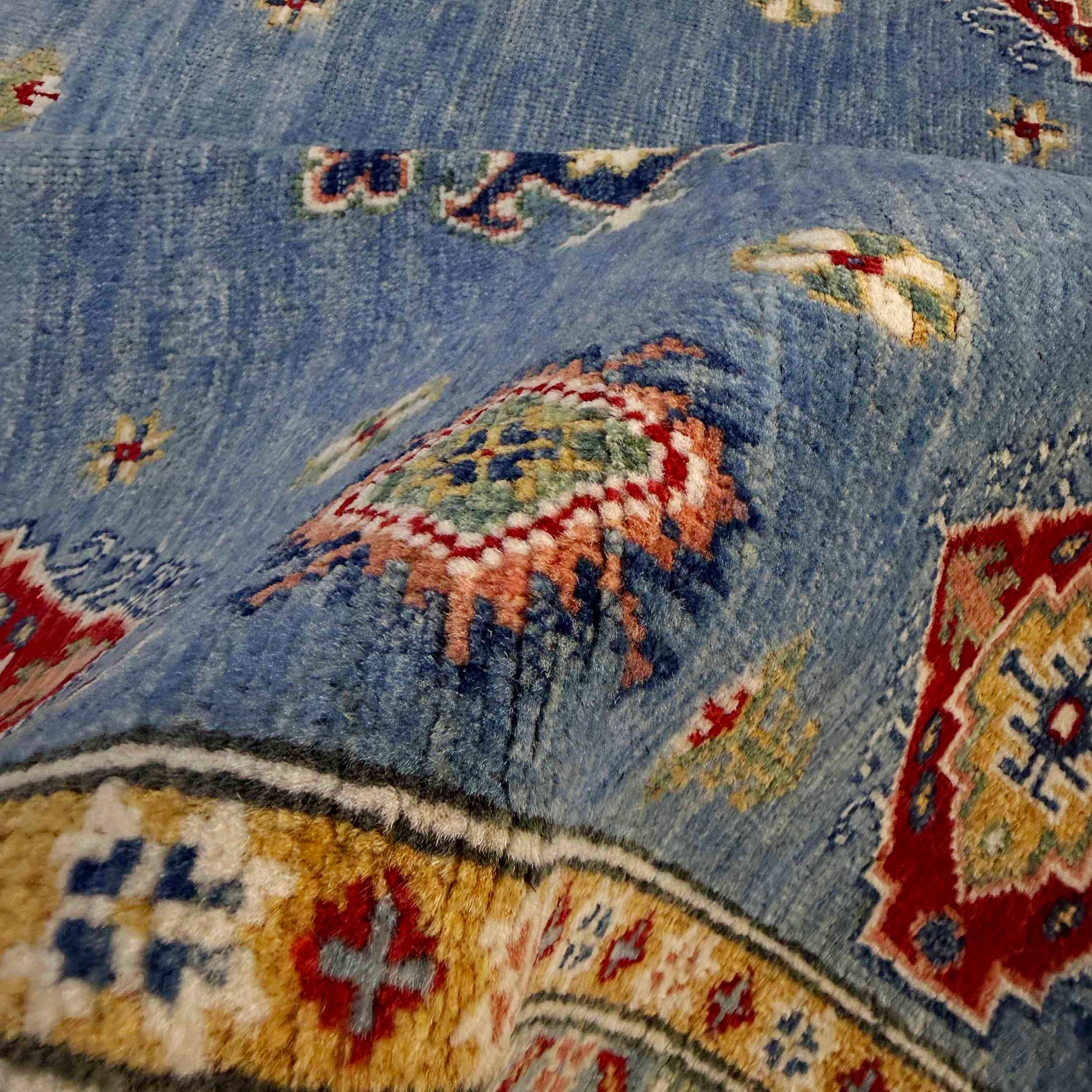 Kazak Rug Handmade Blue Medallion 4x7 ft