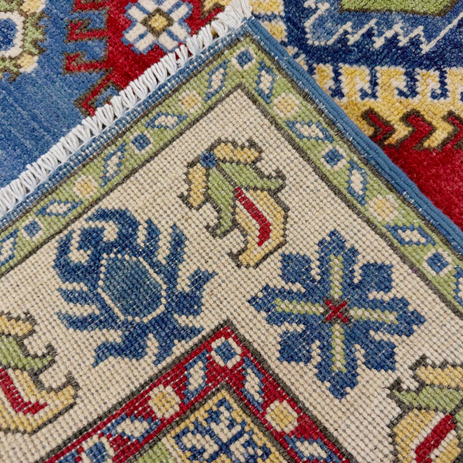 Kazak Rug Handmade Blue Medallion 4x6 ft