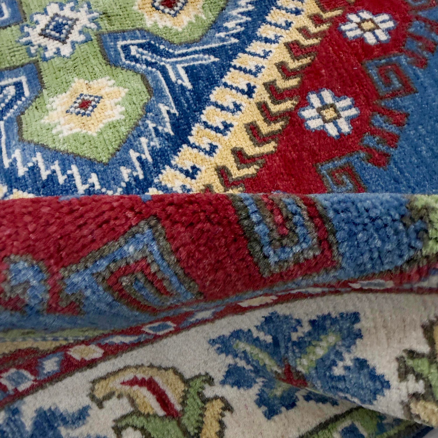 Kazak Rug Handmade Blue Medallion 4x6 ft