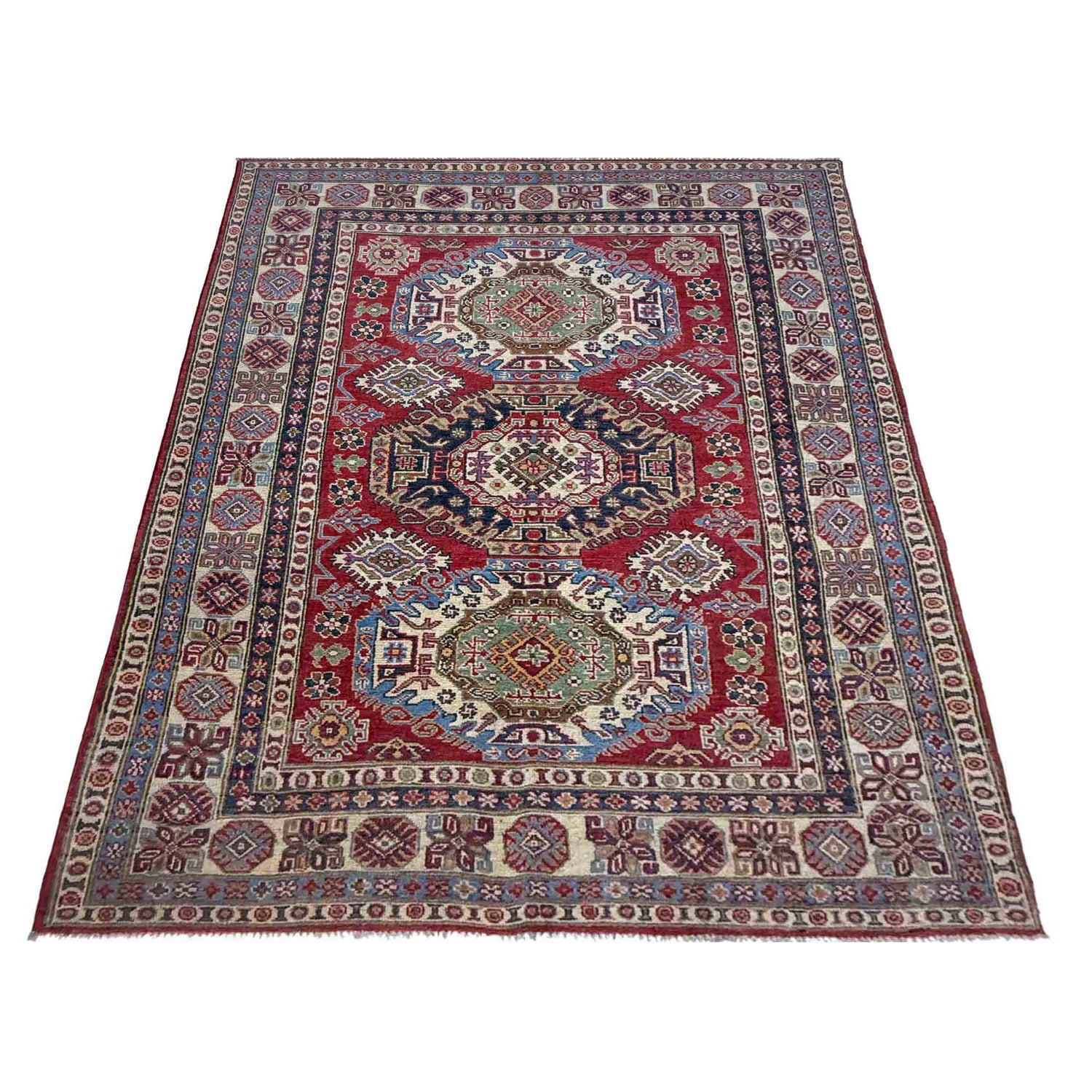 Kazak Rug Handmade Red Medallion 4x7 ft