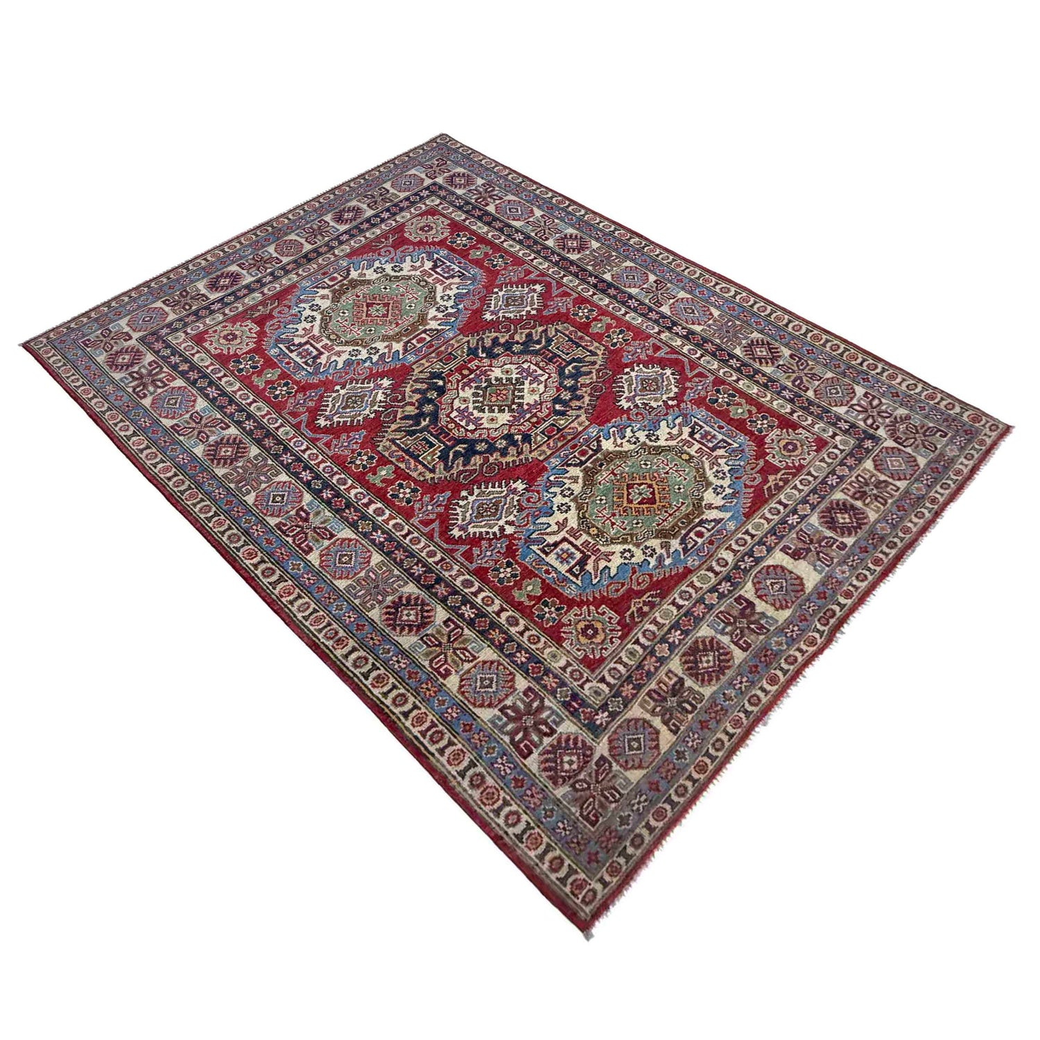 Kazak Rug Handmade Red Medallion 4x7 ft