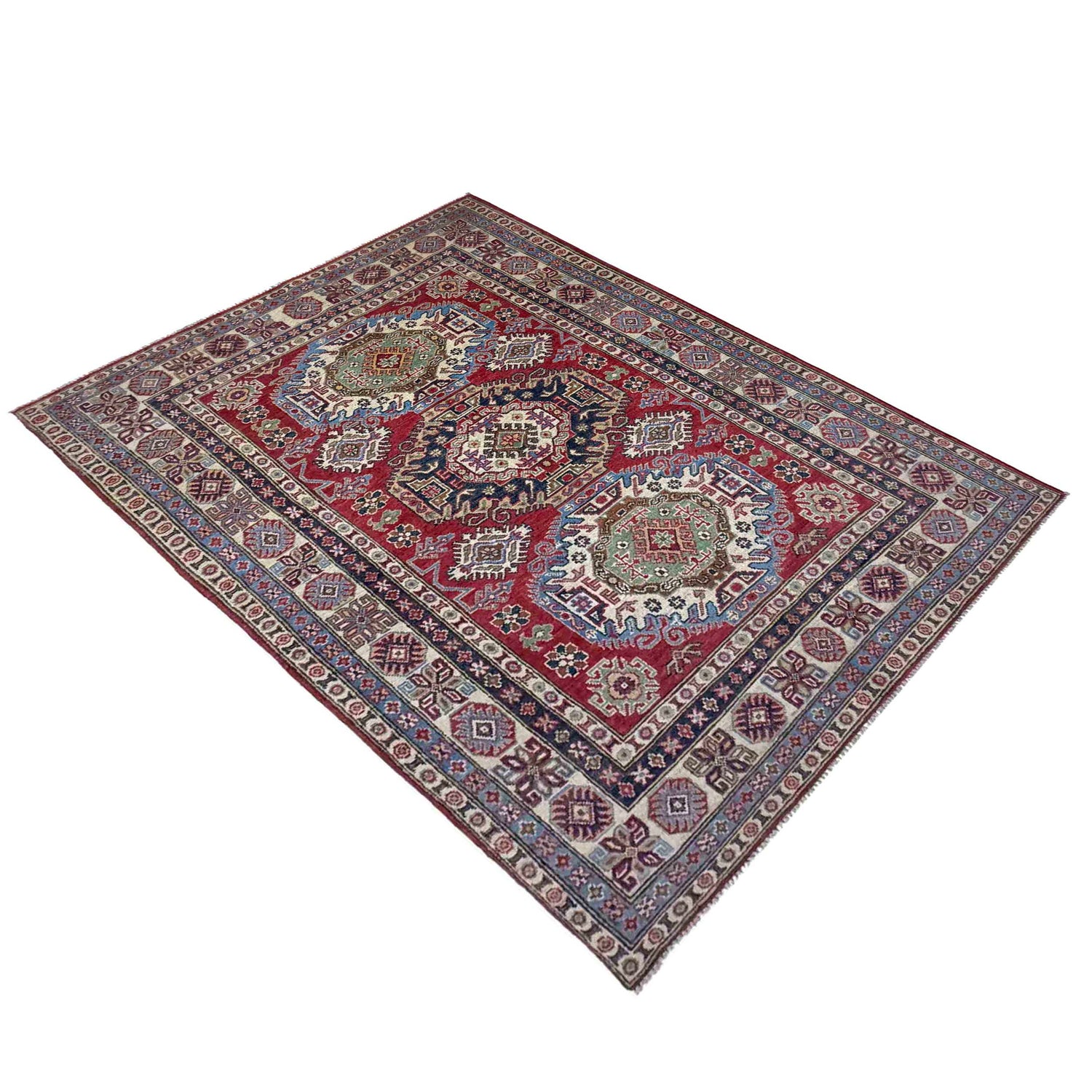 Kazak Rug Handmade Red Medallion 4x7 ft