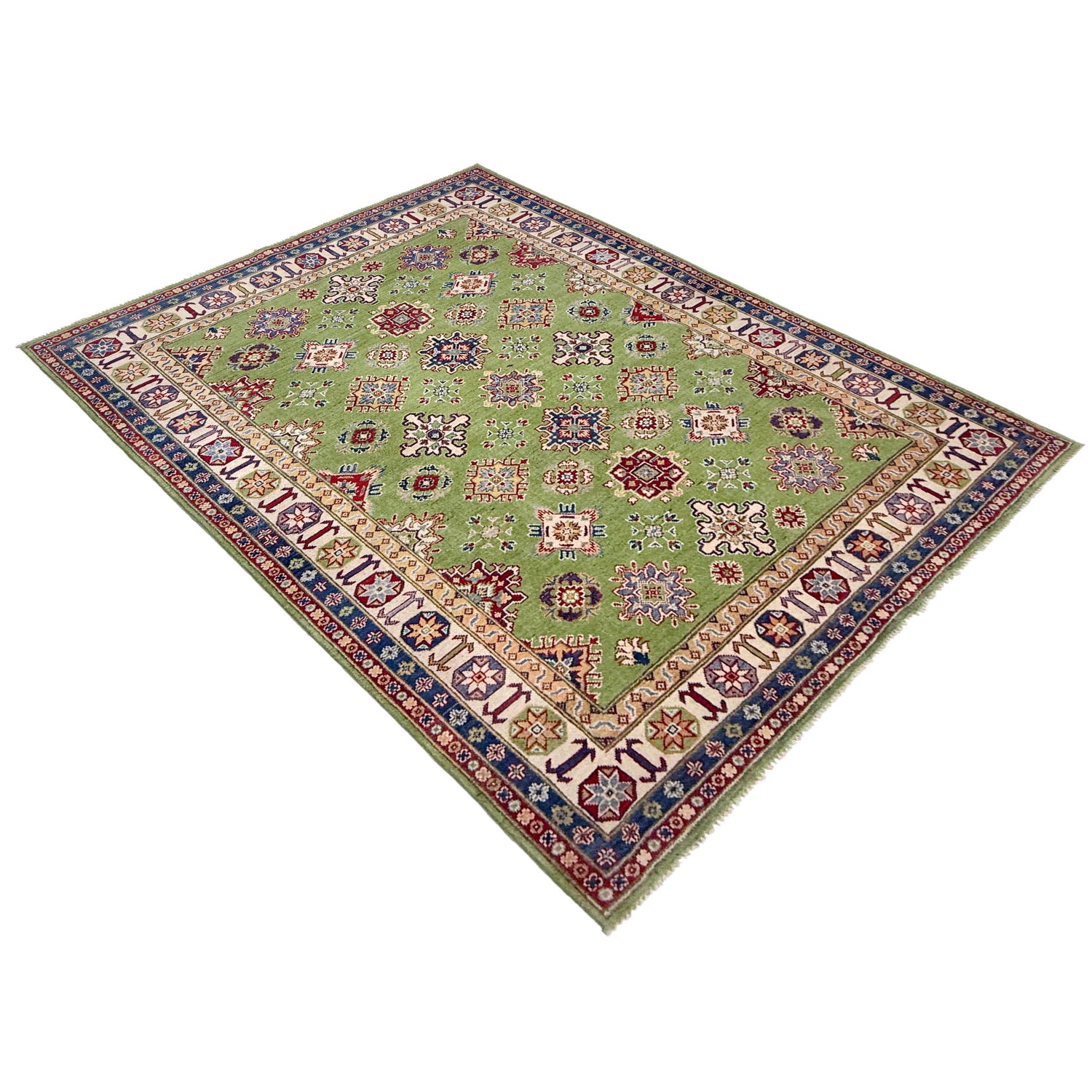 Kazak Rug Handmade Green Medallion 5x8 ft