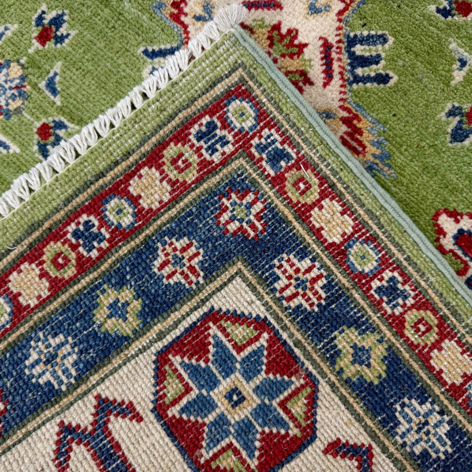 Kazak Rug Handmade Green Medallion 5x8 ft