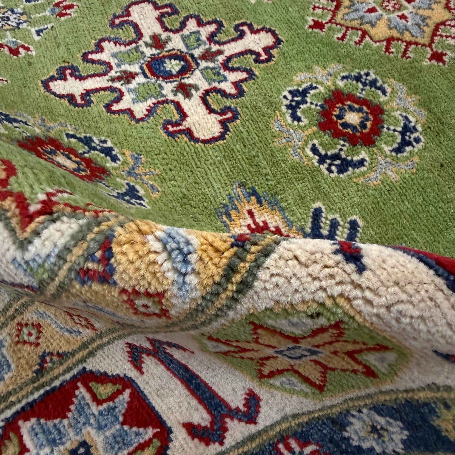 Kazak Rug Handmade Green Medallion 5x8 ft