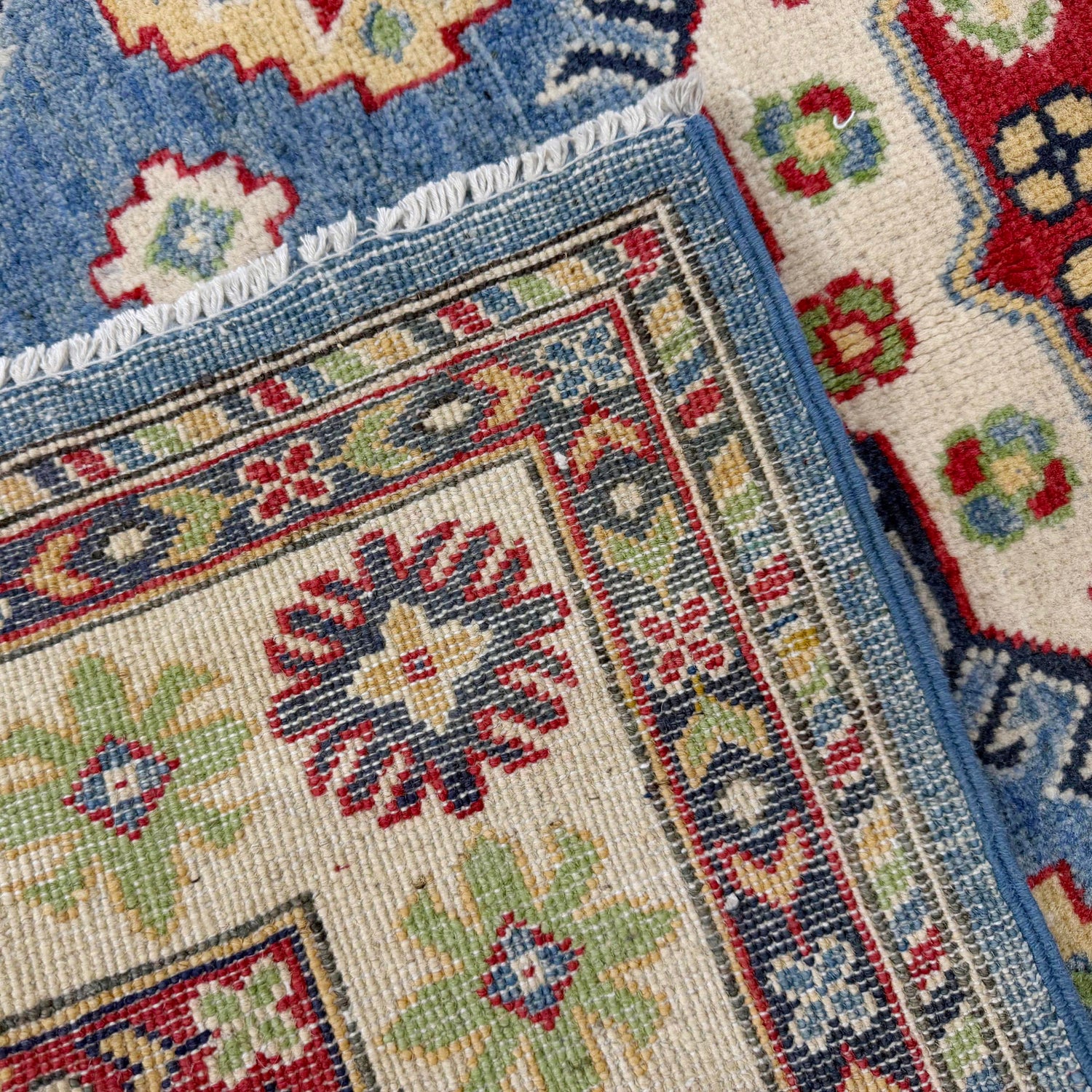 Kazak Rug Handmade Blue Medallion 4x6 ft