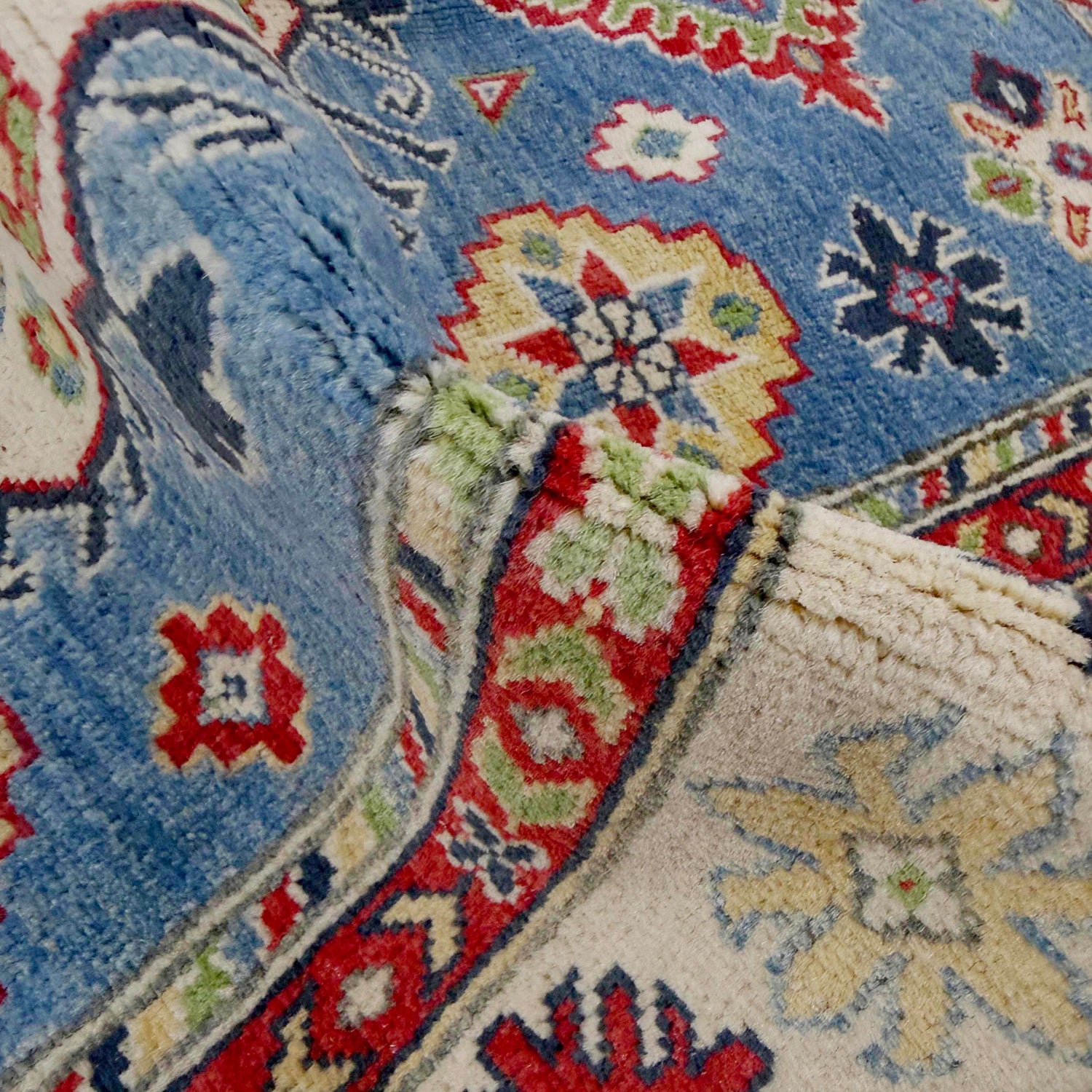 Kazak Rug Handmade Blue Medallion 4x6 ft