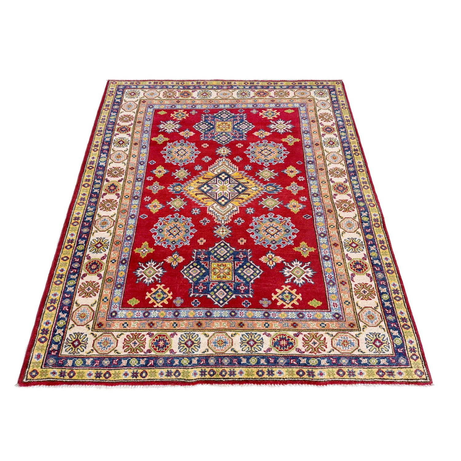 Kazak Rug Handmade Red Medallion 4x7 ft