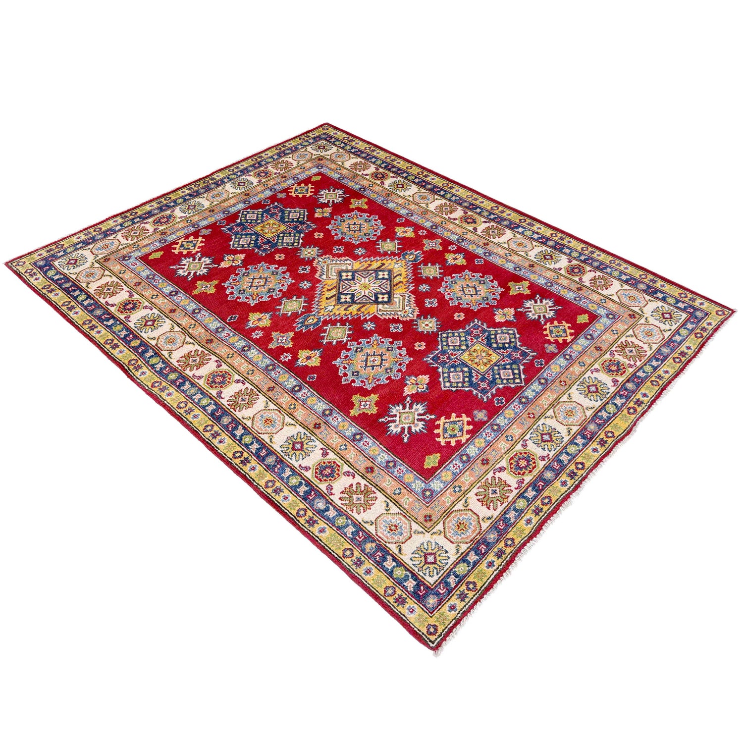 Kazak Rug Handmade Red Medallion 4x7 ft