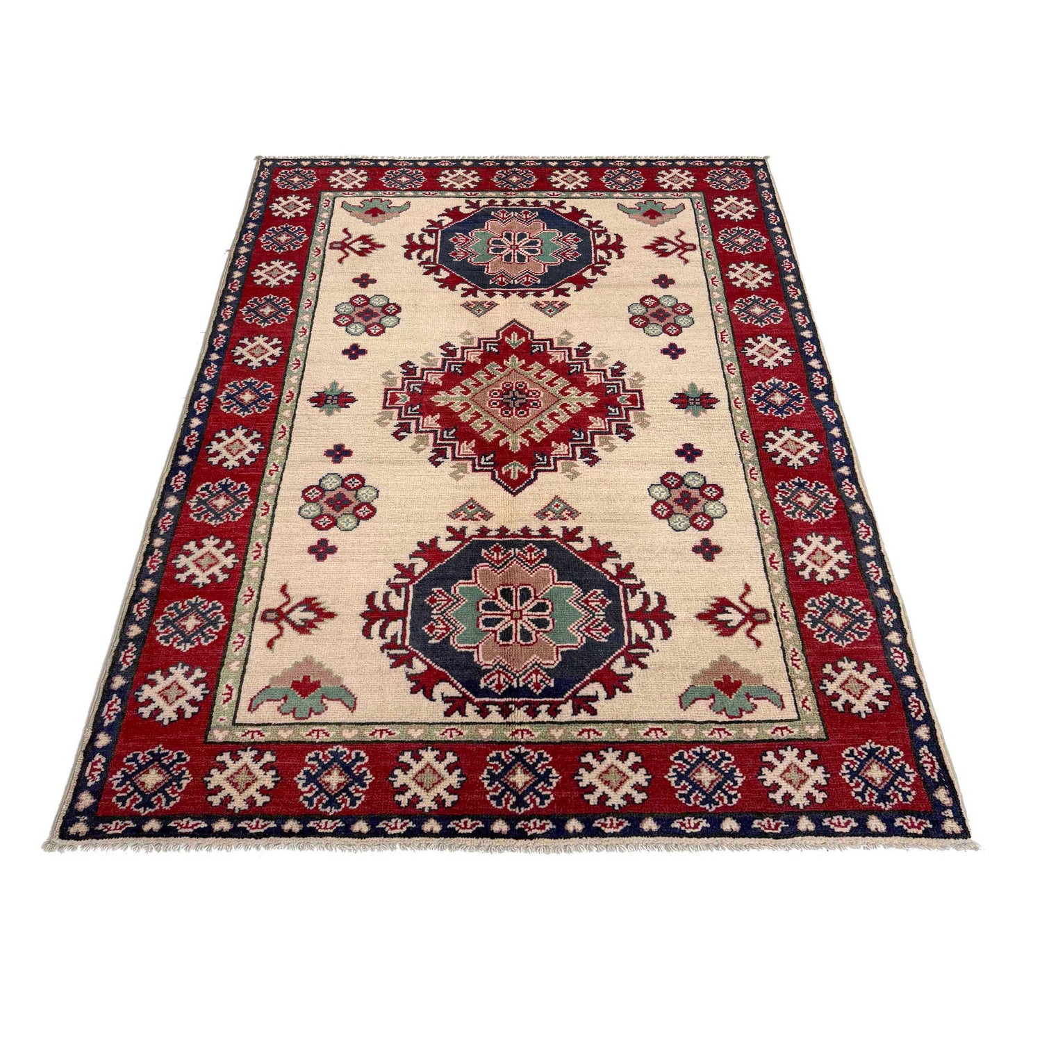 Kazak Rug Handmade Beige Medallion 4x6 ft