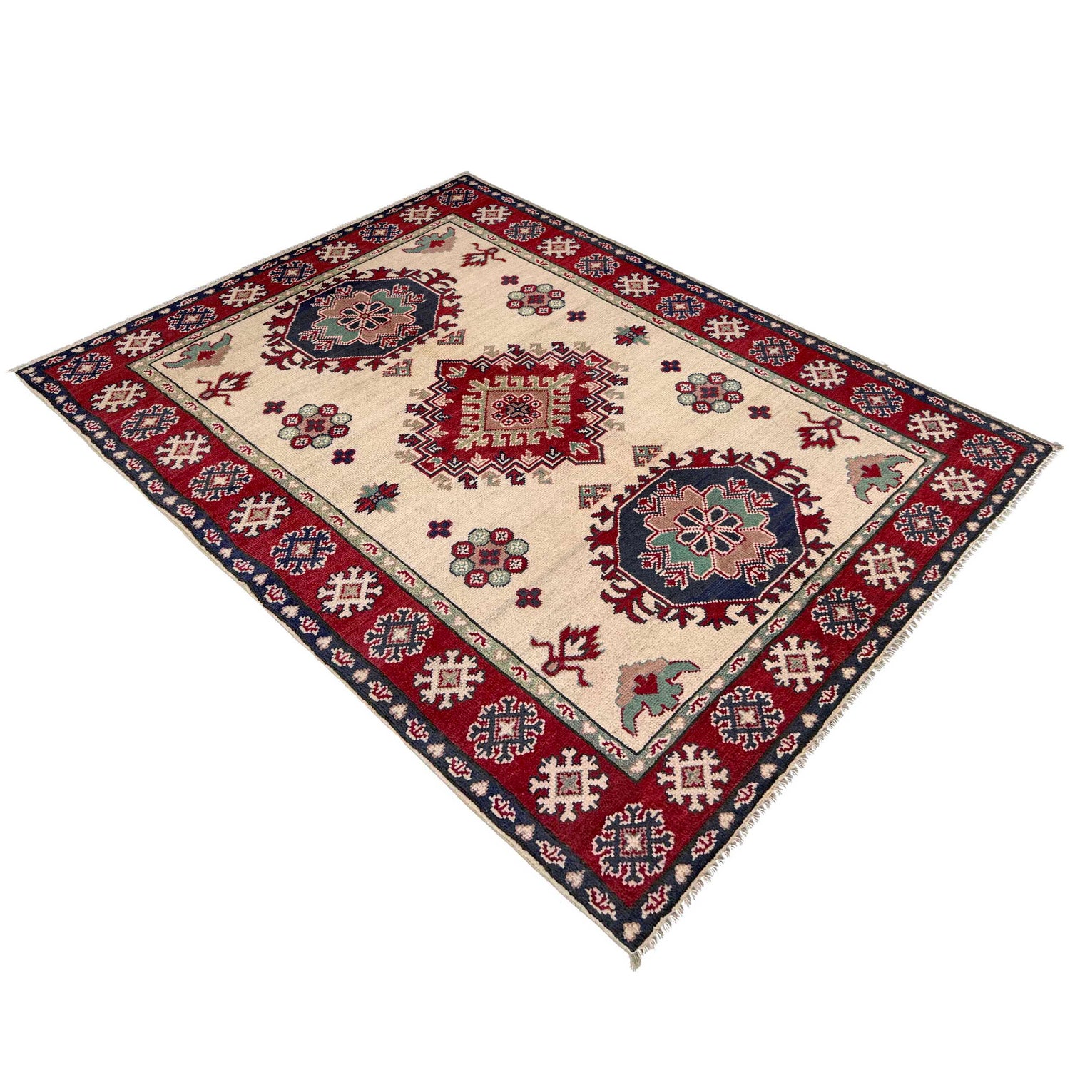 Kazak Rug Handmade Beige Medallion 4x6 ft