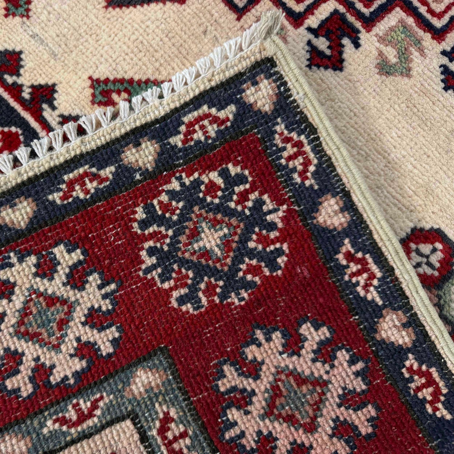 Kazak Rug Handmade Beige Medallion 4x6 ft