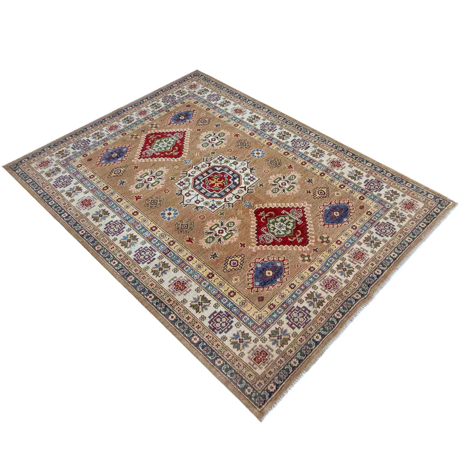 Kazak Rug Handmade Orange Medallion 4x7 ft