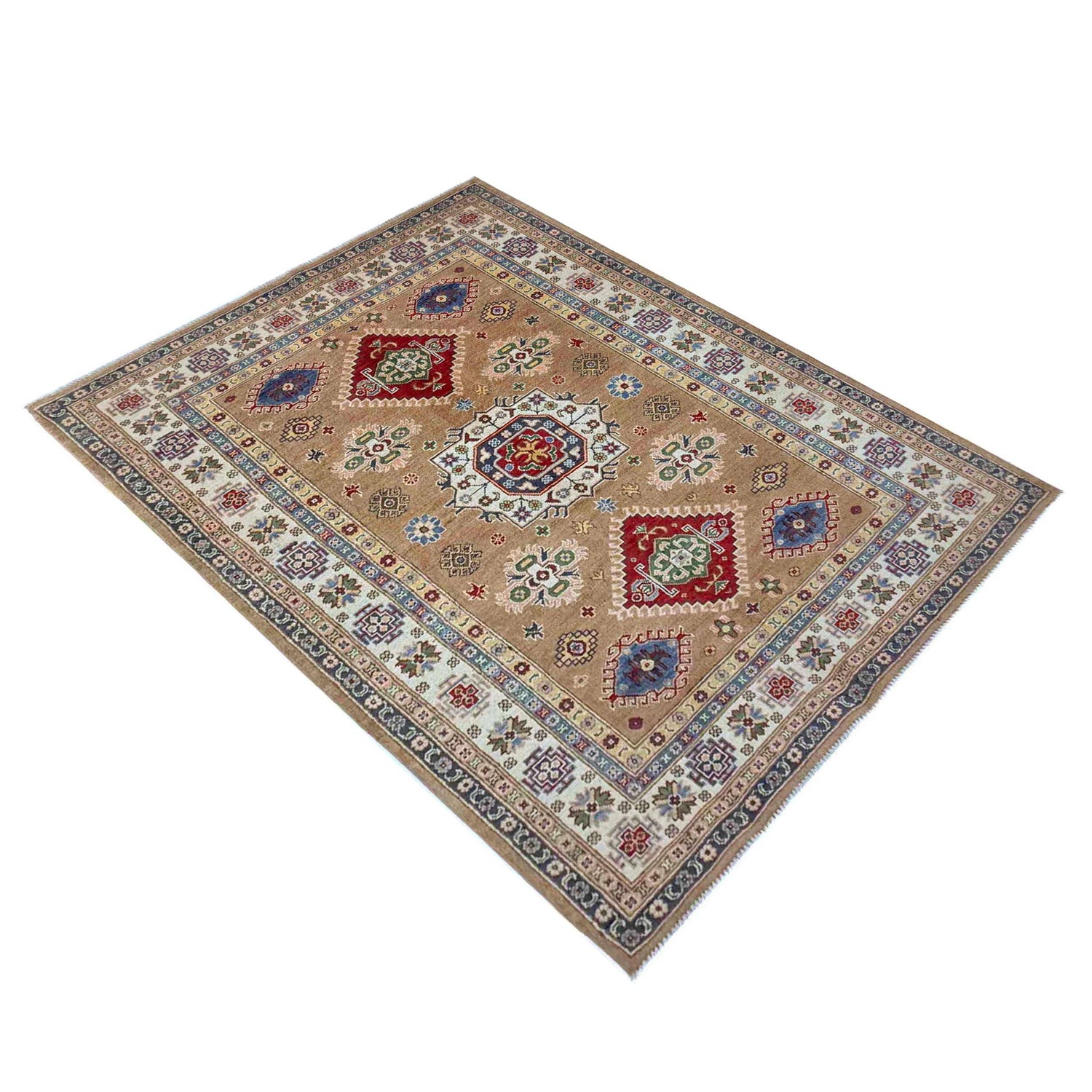 Kazak Rug Handmade Orange Medallion 4x7 ft