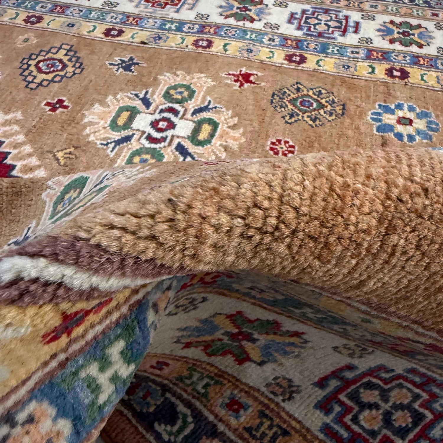 Kazak Rug Handmade Orange Medallion 4x7 ft