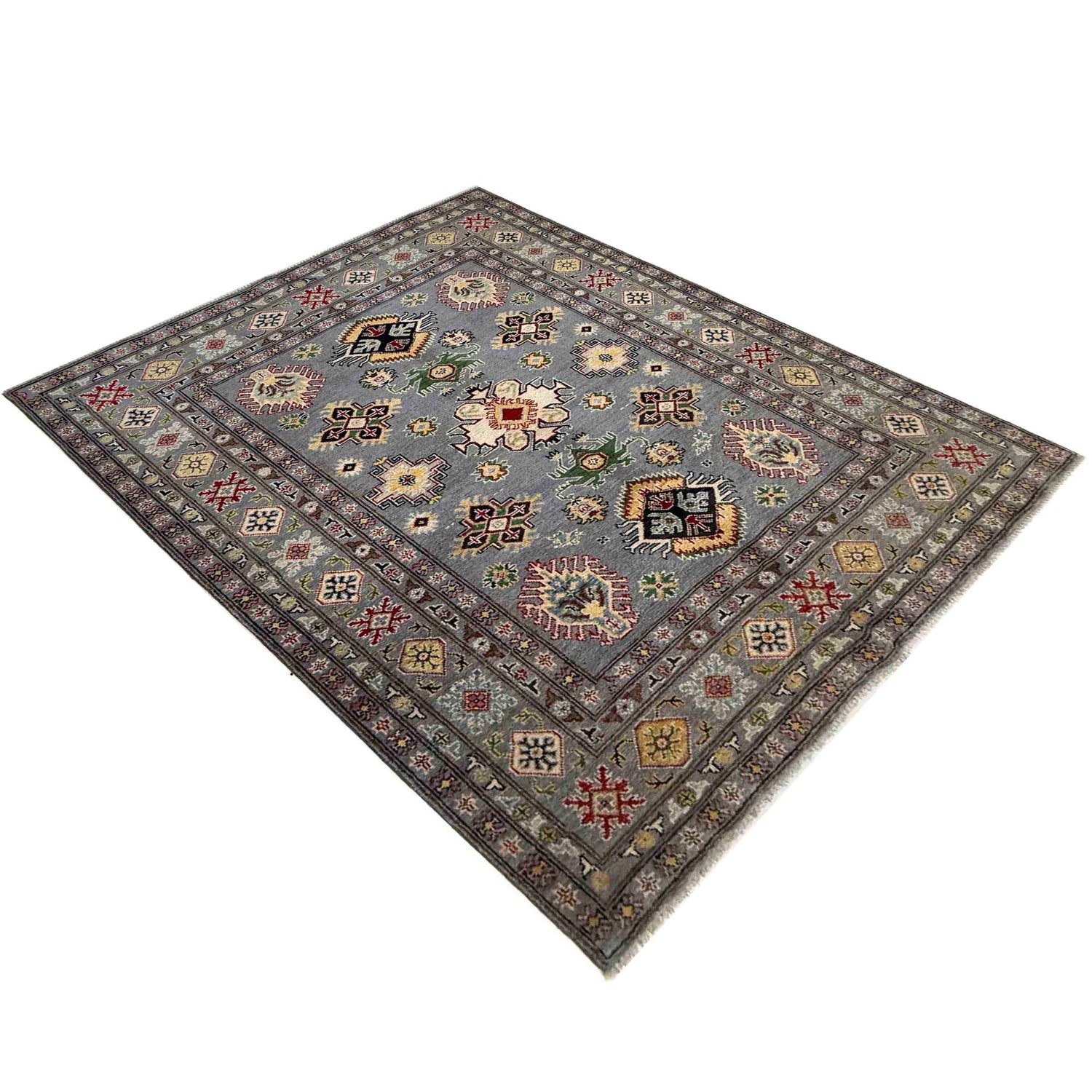 Kazak Rug Handmade Gray Medallion 4x7 ft