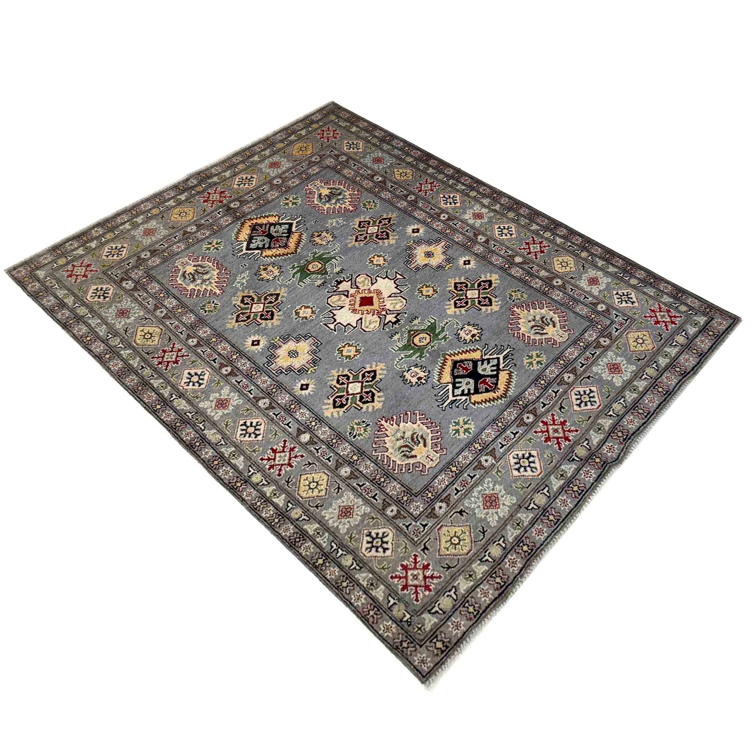 Kazak Rug Handmade Gray Medallion 4x7 ft