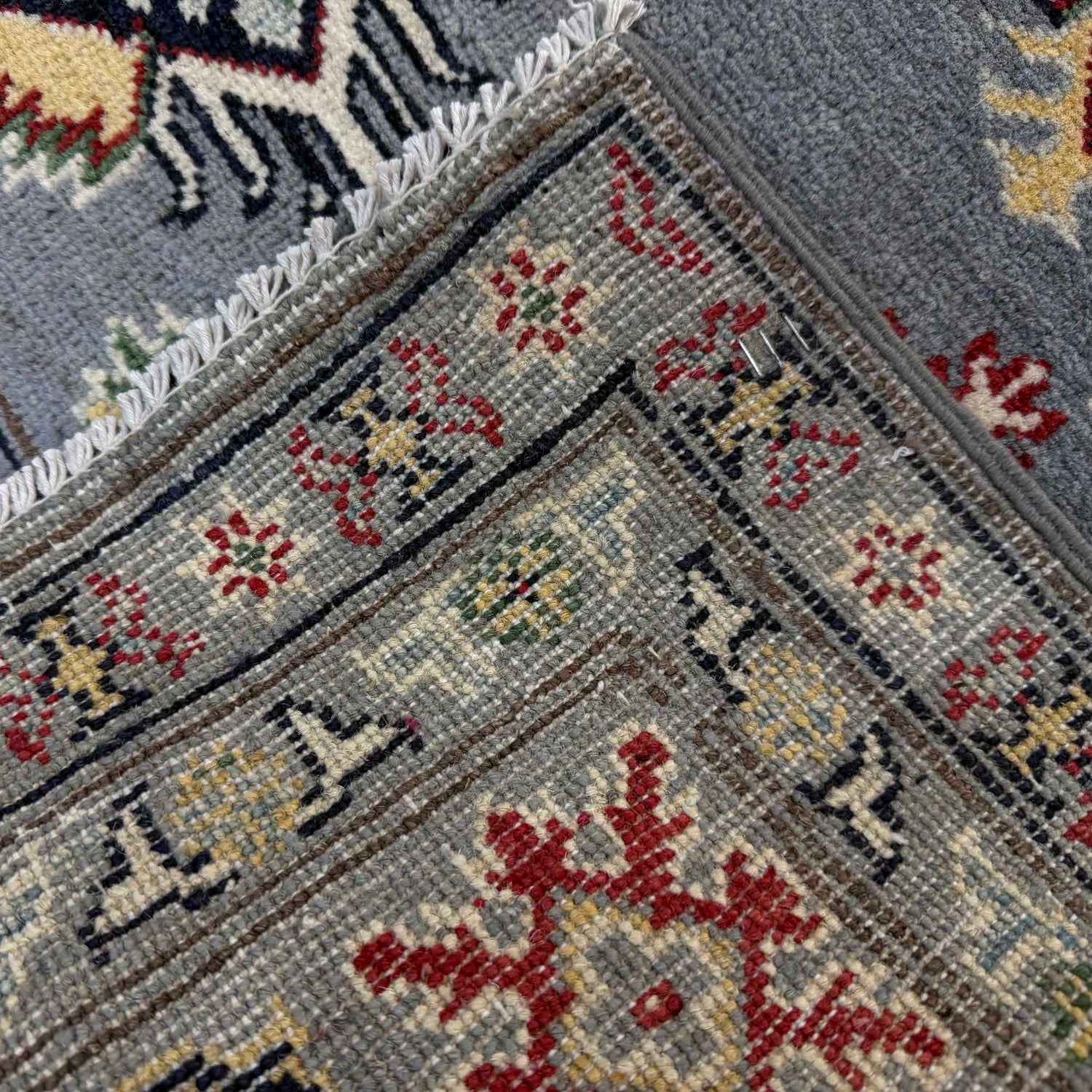 Kazak Rug Handmade Gray Medallion 4x7 ft