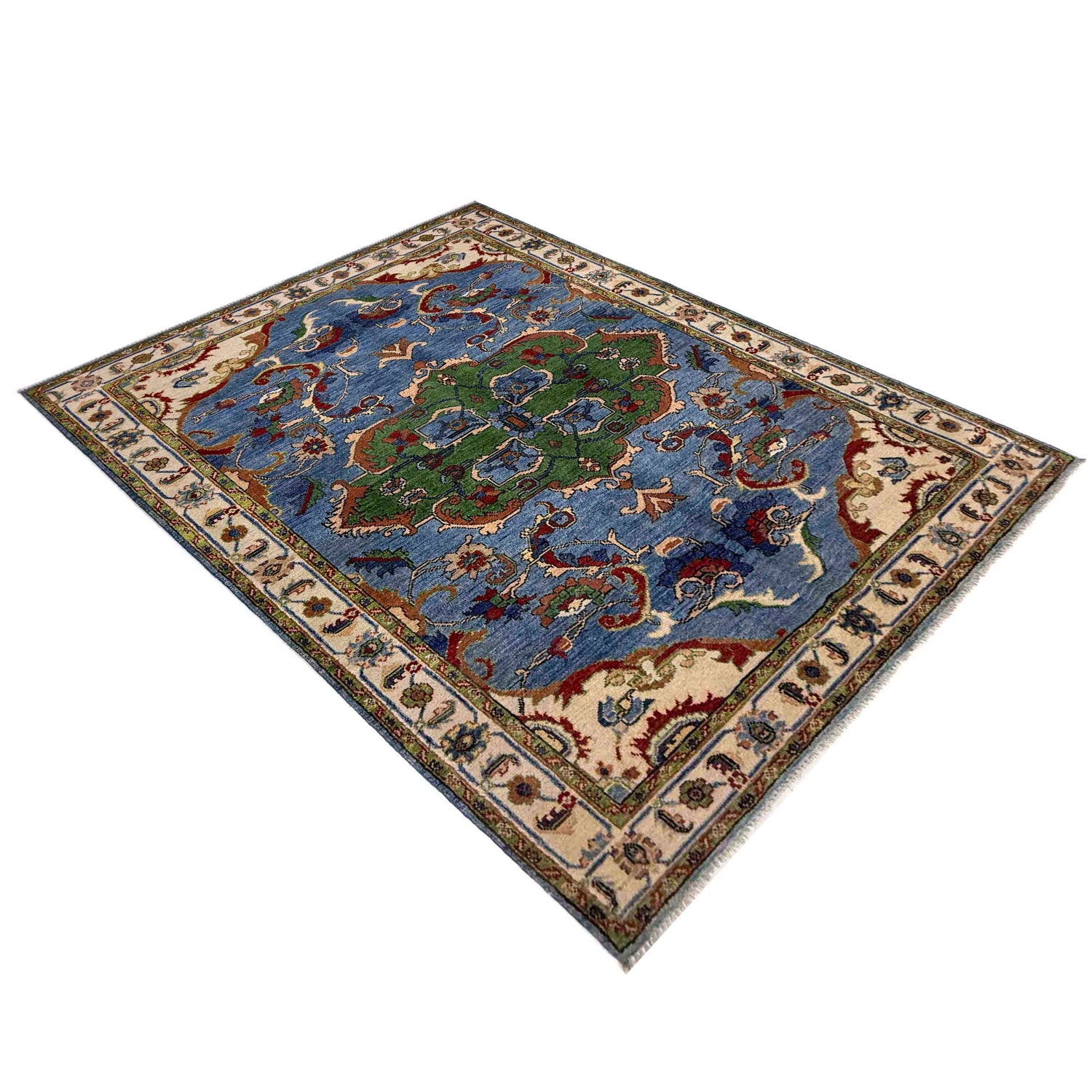 Kazak Rug Handmade Blue Medallion 4x7 ft