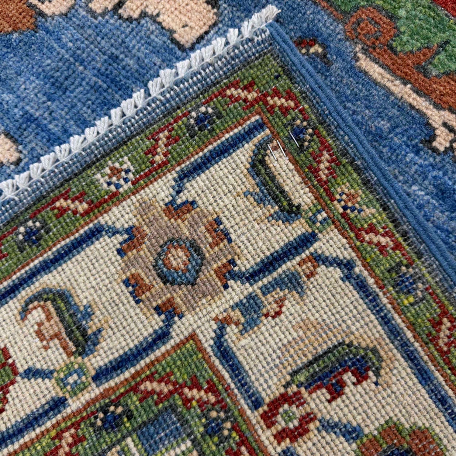 Kazak Rug Handmade Blue Medallion 4x7 ft