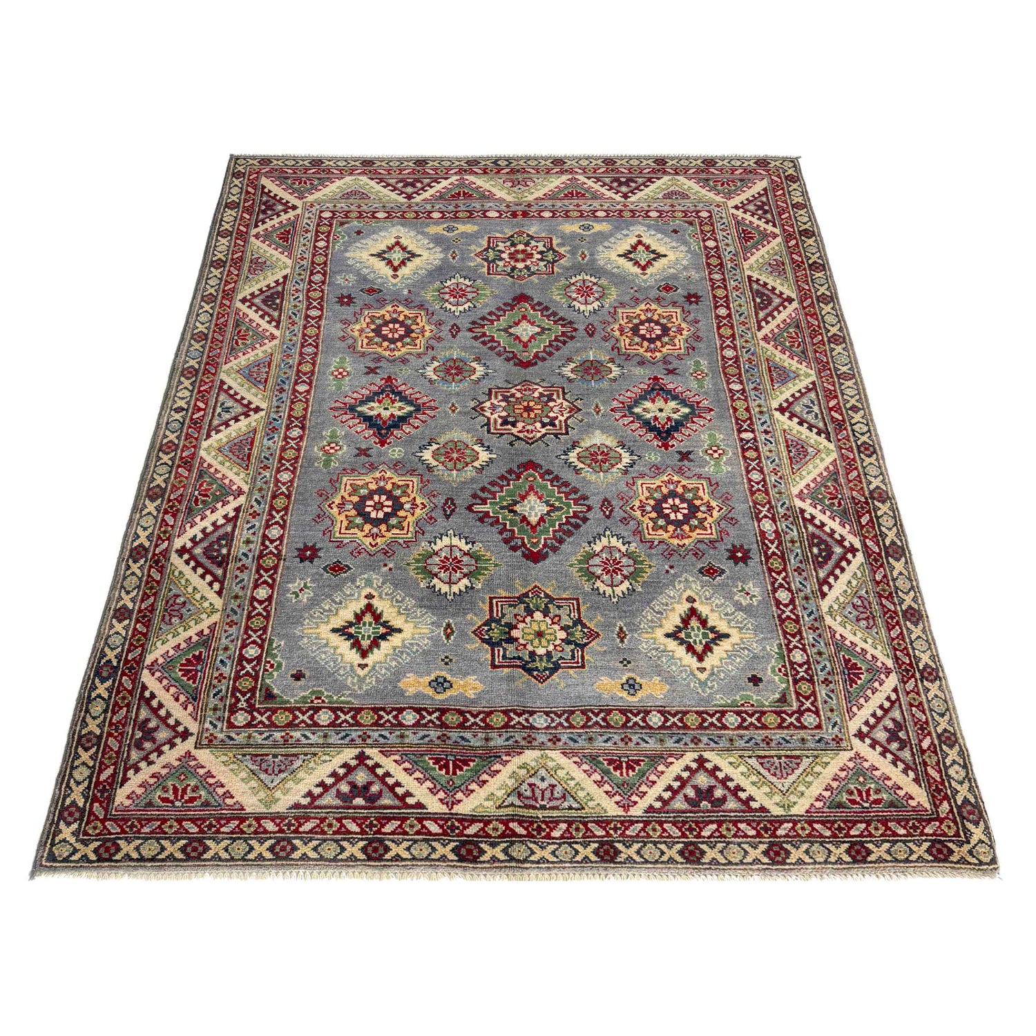 Kazak Rug Handmade Gray Medallion 4x7 ft